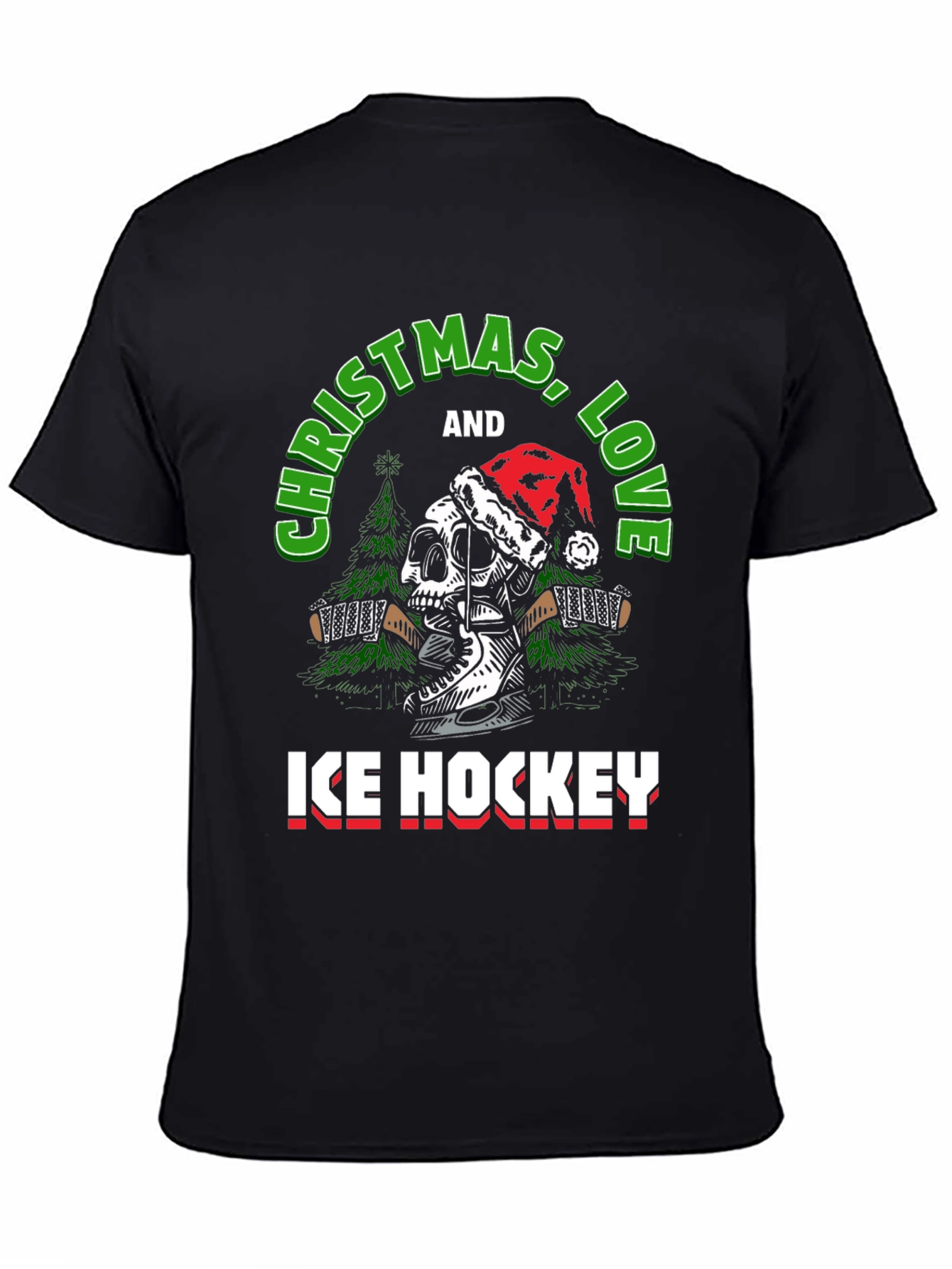 Christmas Ice Hockey Skull Graphic T-Shirt