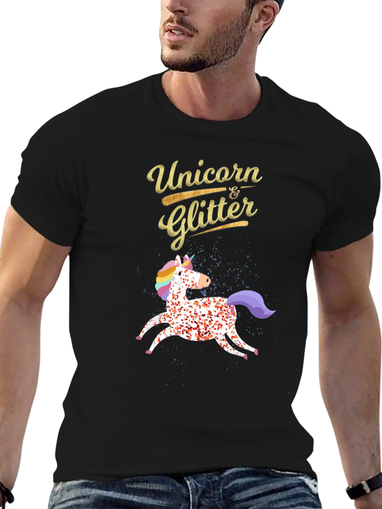 Unicorn & Glitter Black T-Shirt