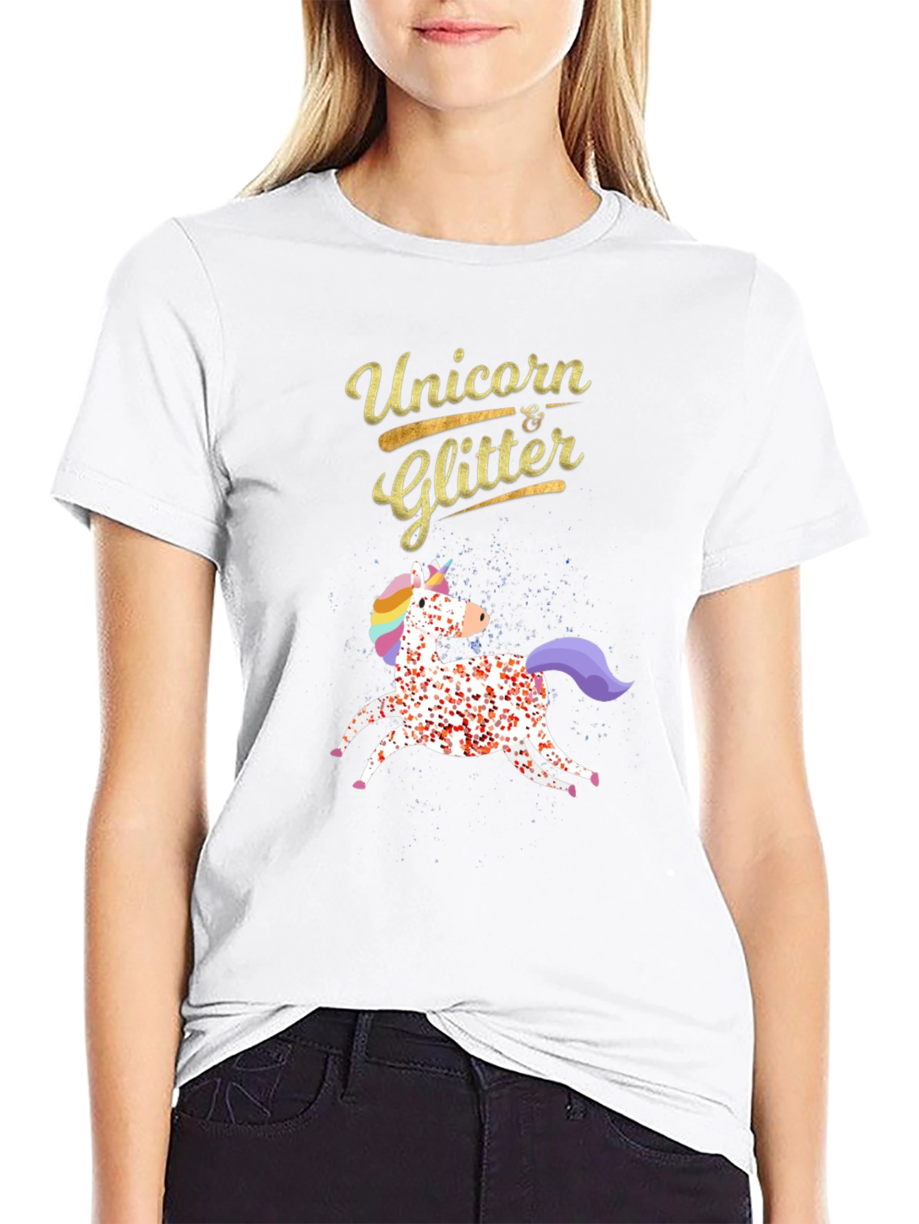 Unicorn & Glitter Black T-Shirt