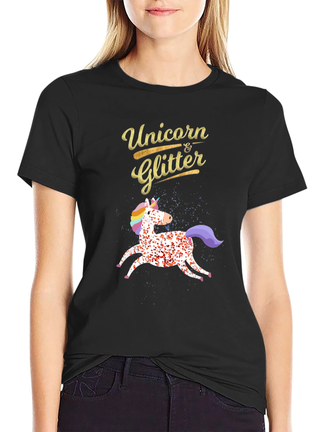 Unicorn & Glitter Black T-Shirt