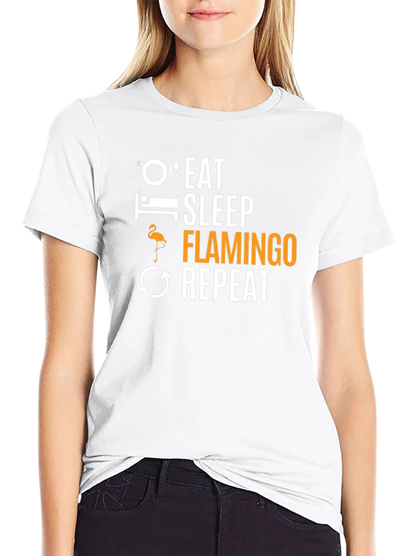 Eat Sleep Flamingo Repeat Black T-Shirt