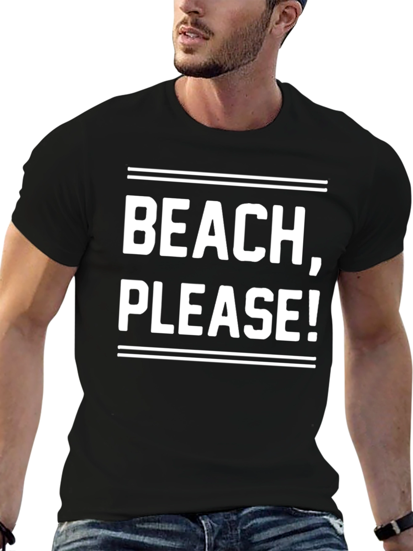 Beach Please! Graphic Tee - Black Cotton T-Shirt