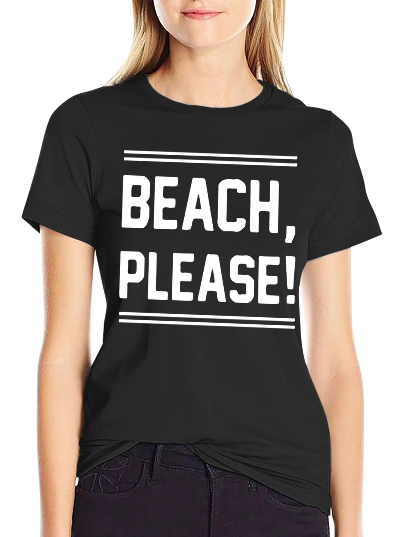 Beach Please! Graphic Tee - Black Cotton T-Shirt