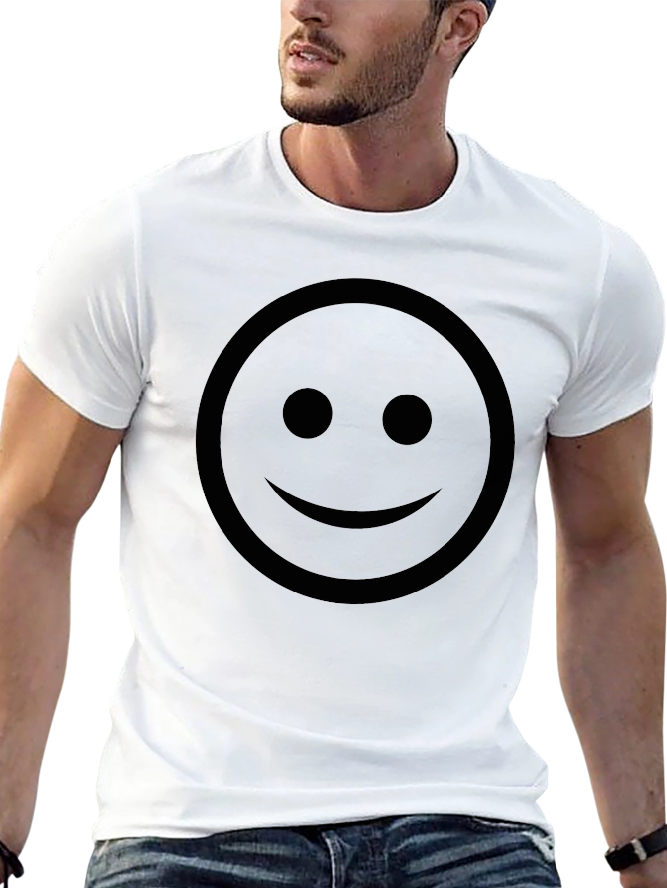 Black Smiley Face Graphic Tee - Classic Comfort