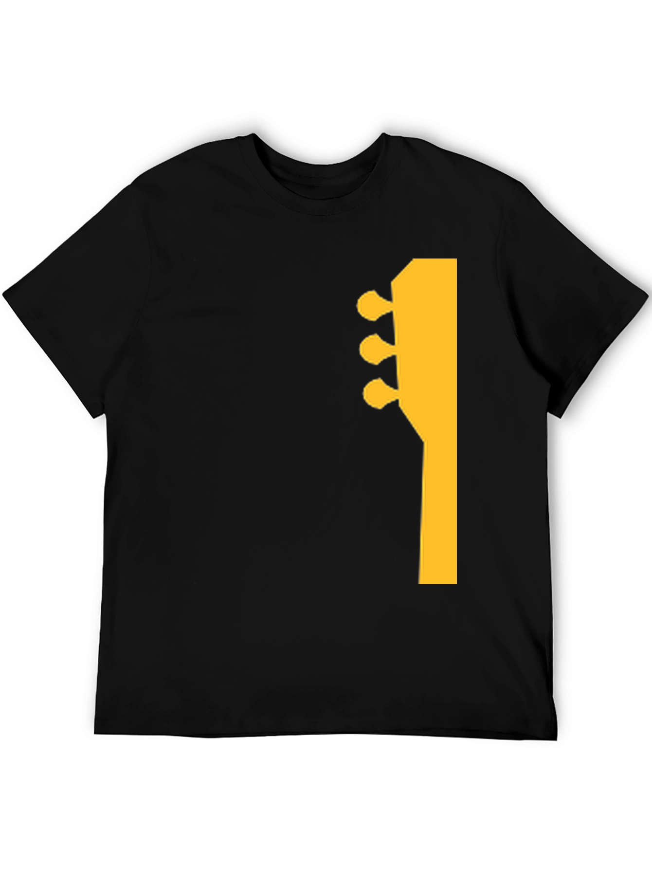 Guitar Headstock Graphic Tee - Black Cotton Casual Shirt