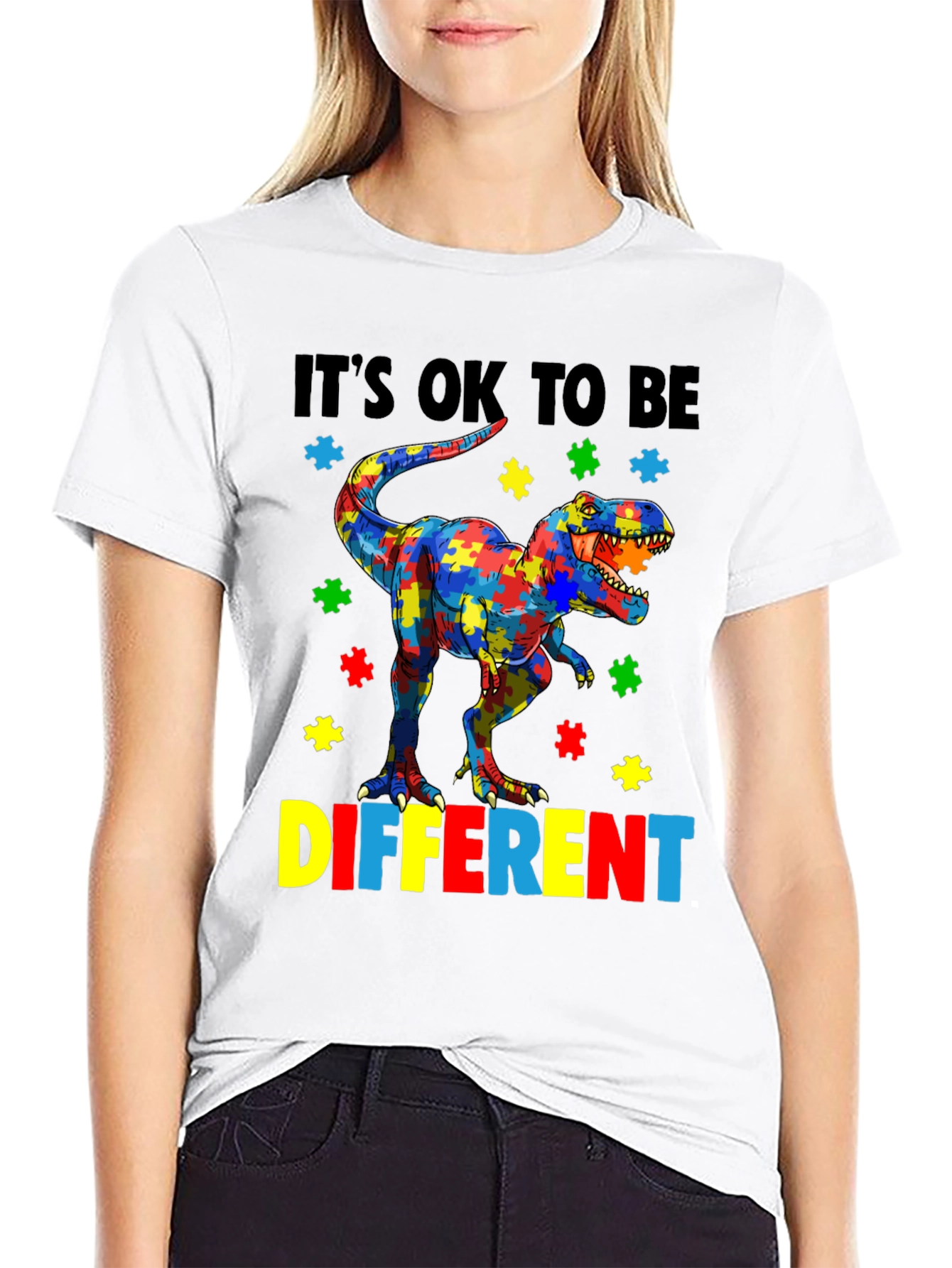 Autism Awareness Dinosaur Puzzle Piece T-Shirt
