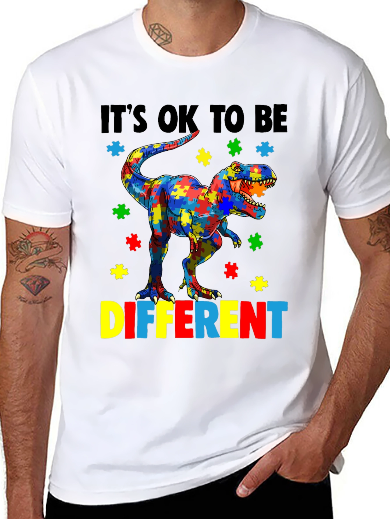 Autism Awareness Dinosaur Puzzle Piece T-Shirt