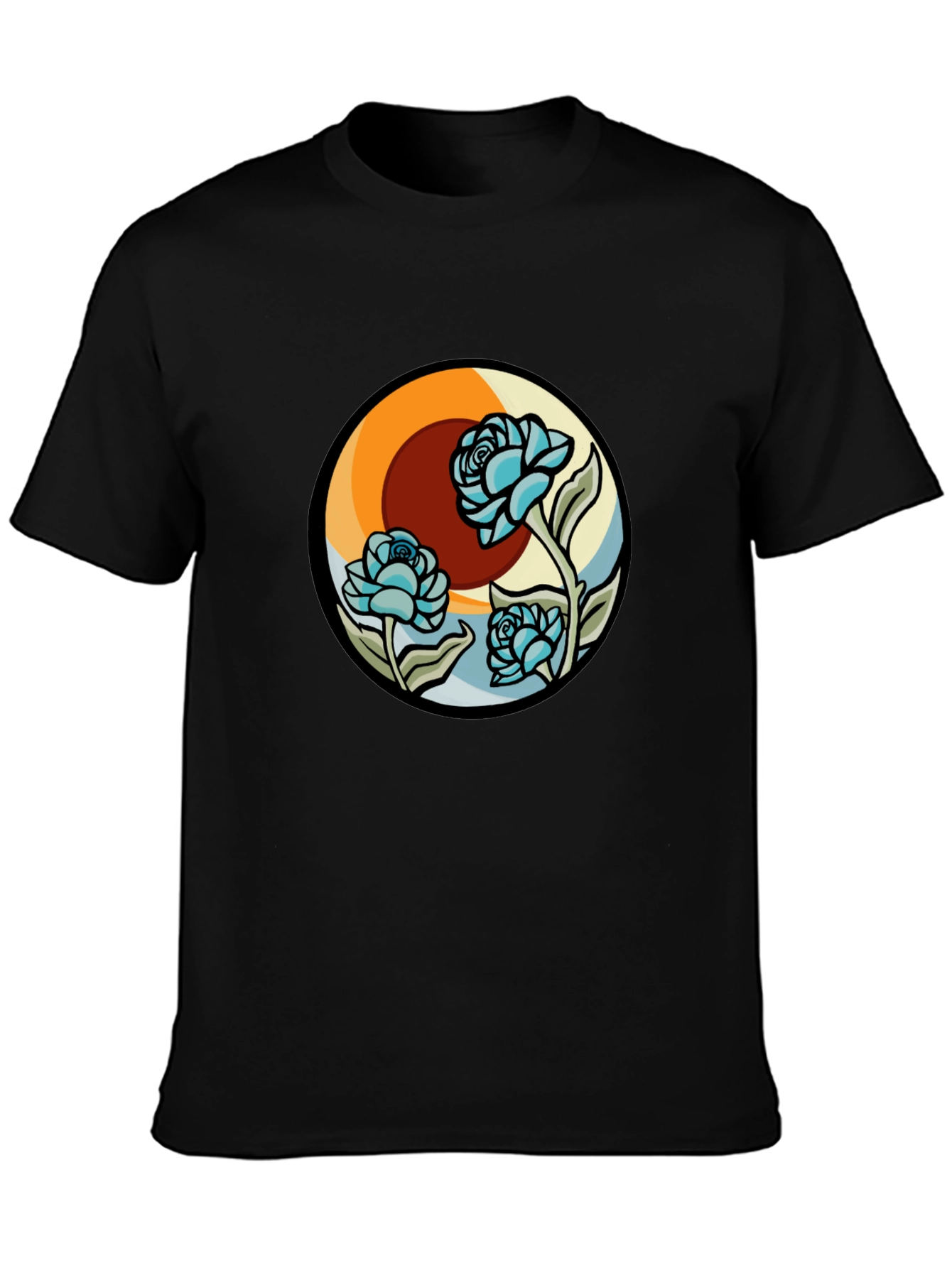 Floral Retro Graphic Black Tee