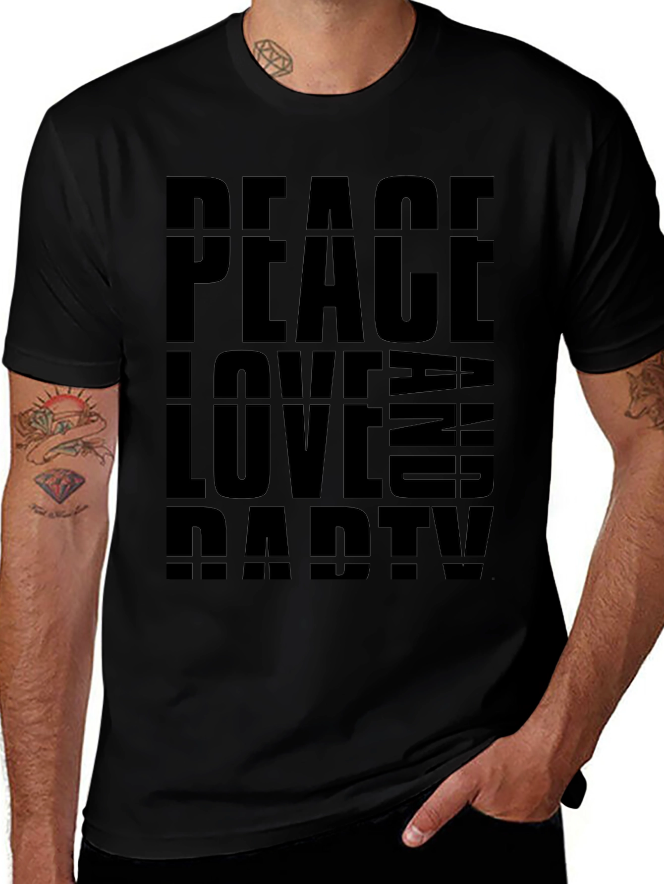 Peace Love Party Graphic Tee - Black T-Shirt