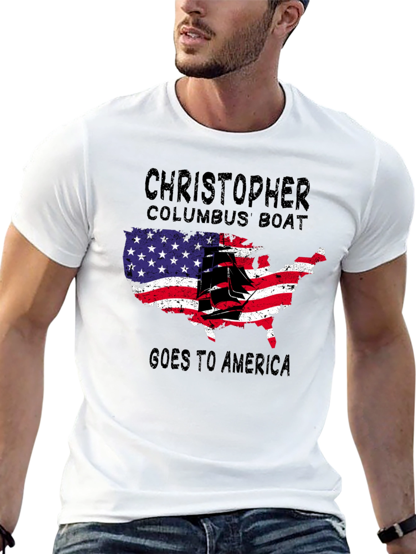 Christopher Columbus Boat USA Map T-Shirt
