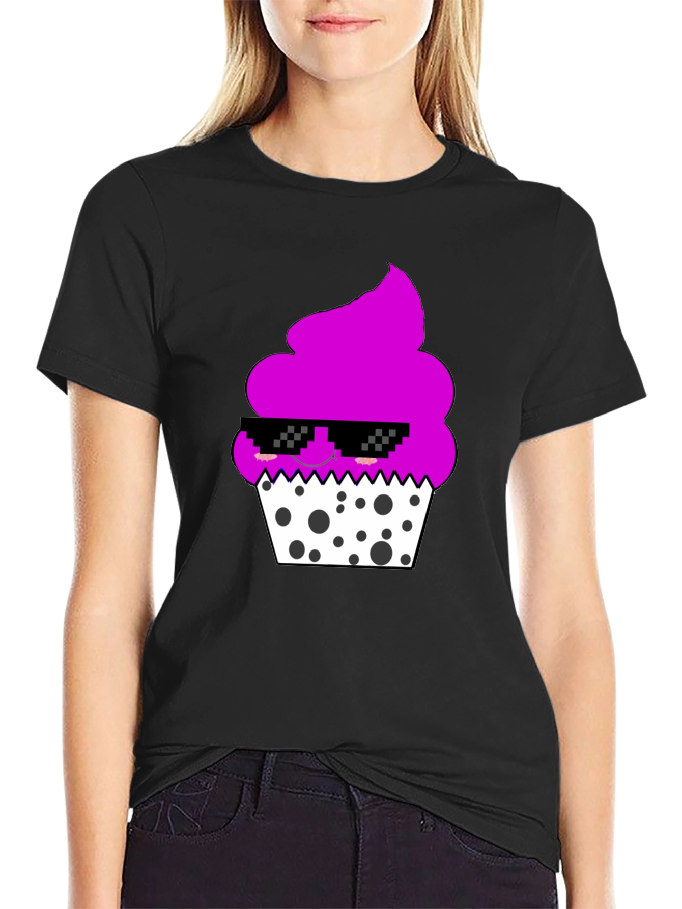 Cool Cupcake Graphic Tee - Black Cotton Blend