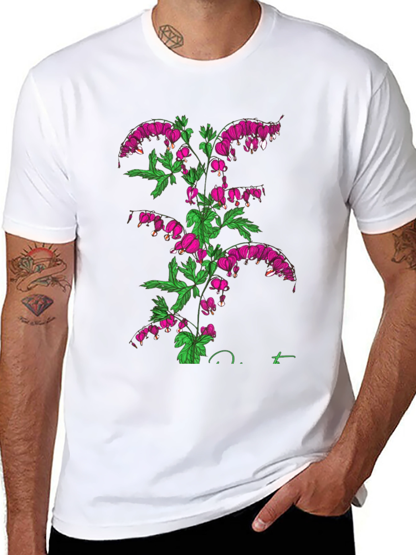 Bleeding Heart Flower Graphic Black T-Shirt