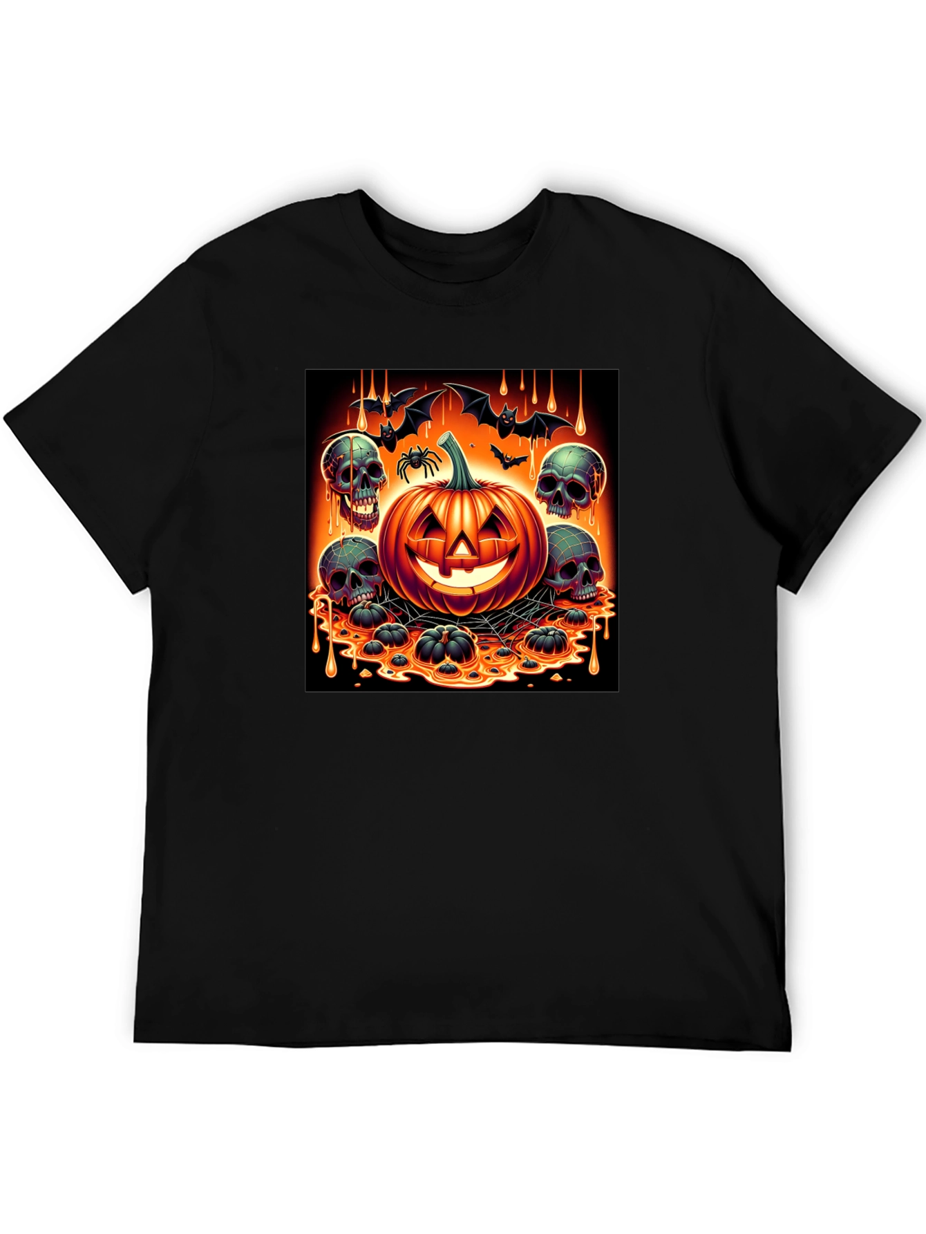 Halloween Pumpkin & Skulls Graphic T-Shirt
