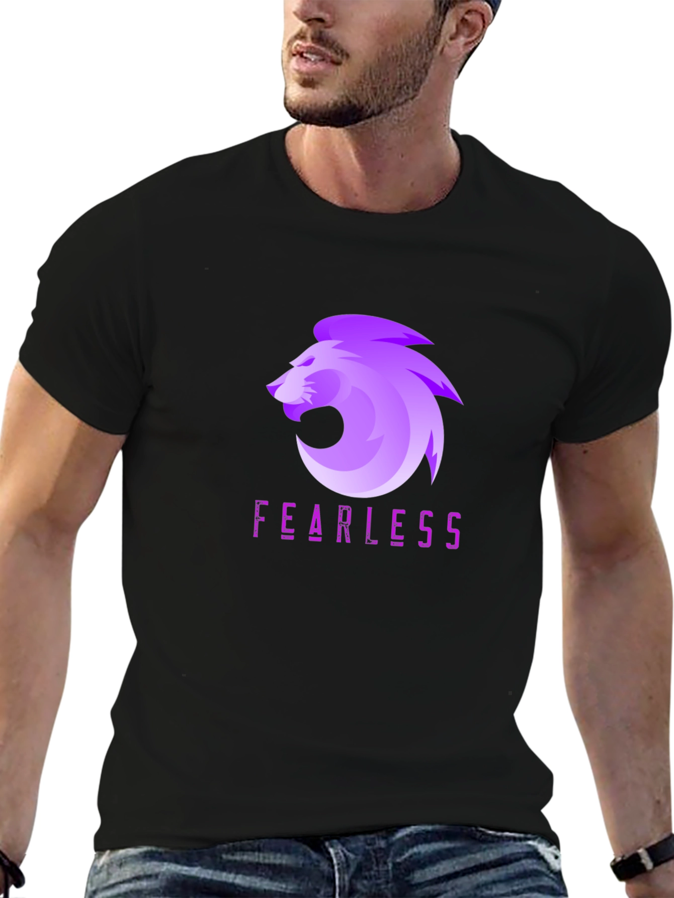 Fearless Lion Graphic Tee - Black Cotton Blend