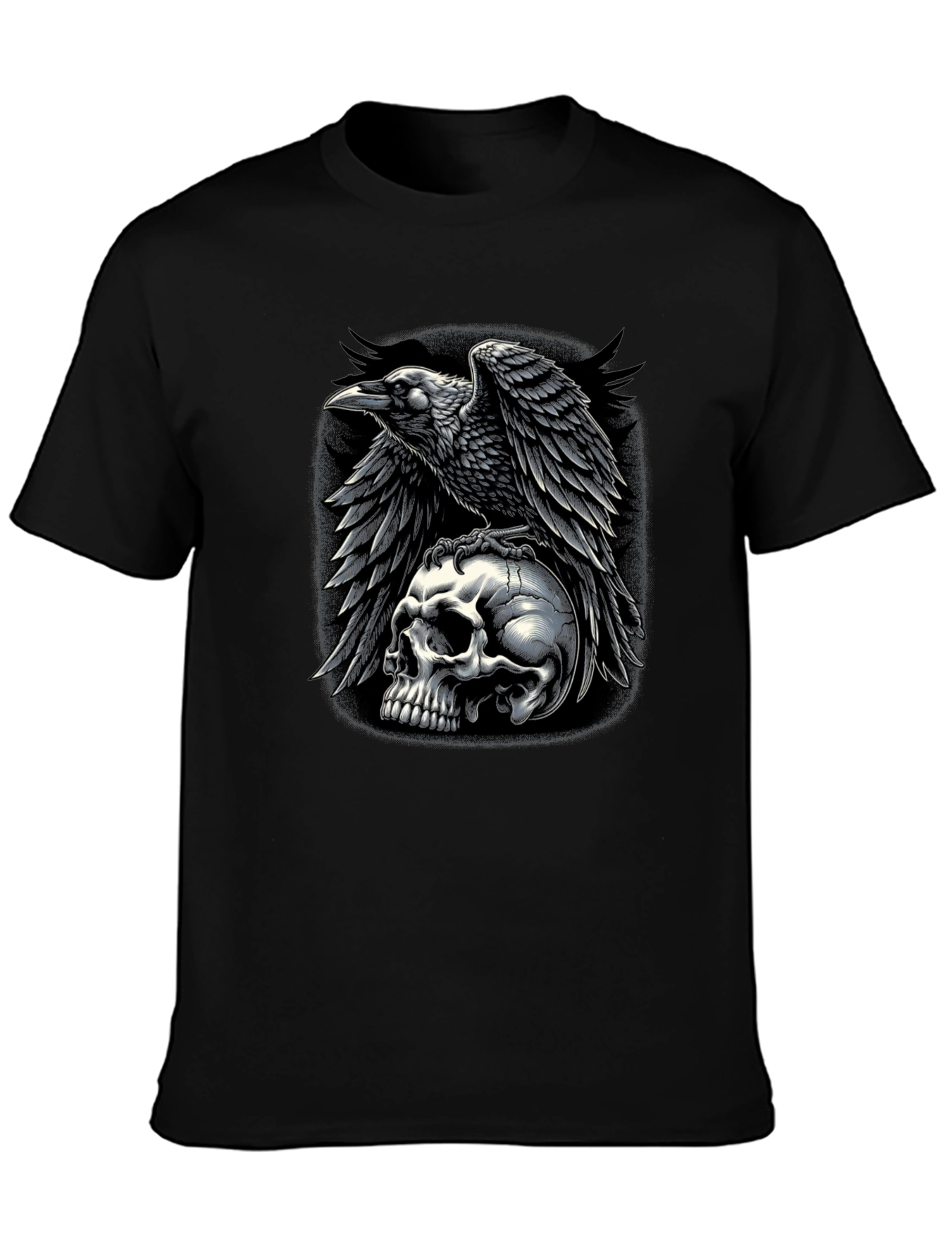Raven Skull Graphic Tee - Dark Gothic Style T-Shirt