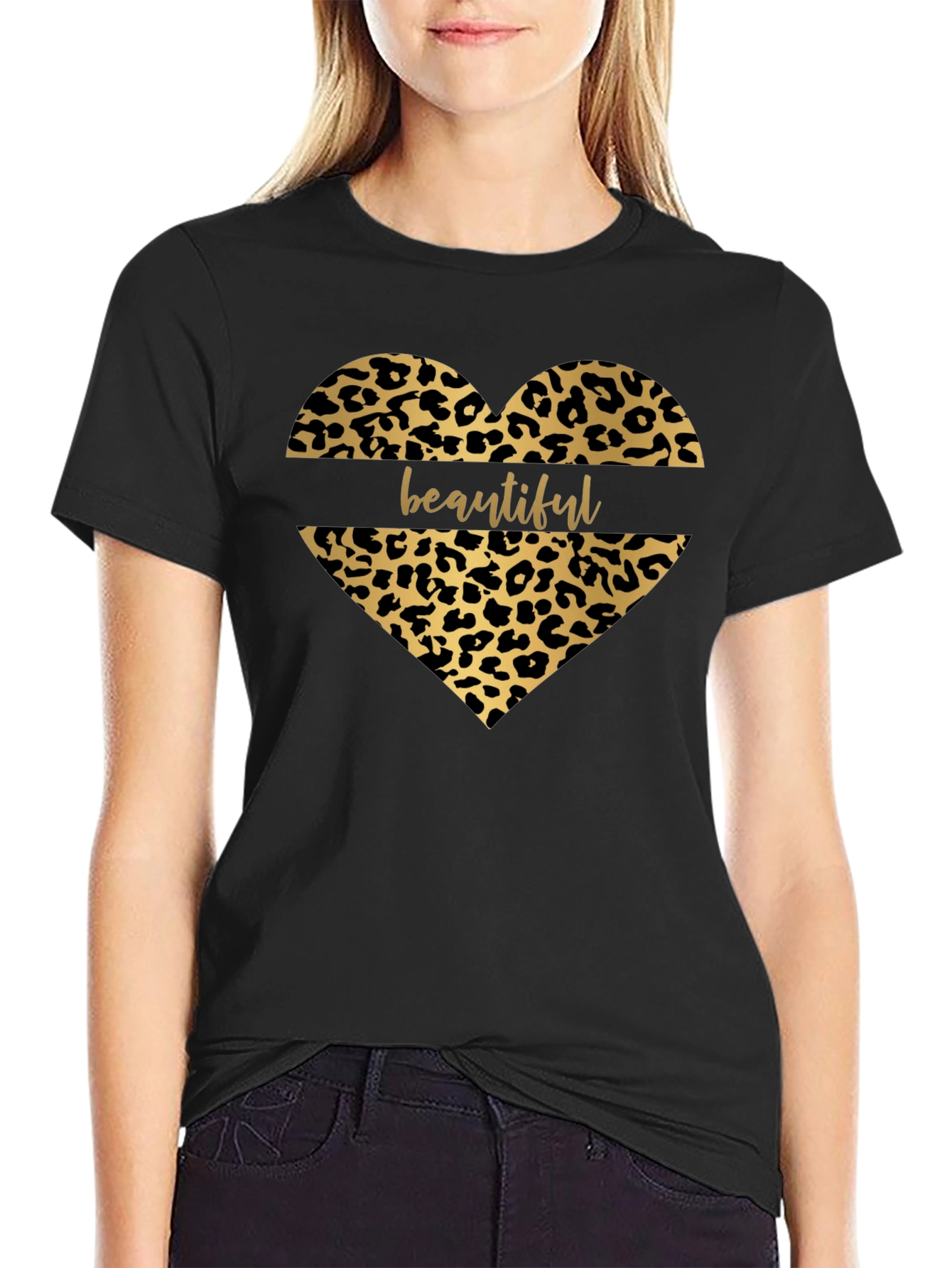 Beautiful Leopard Print Heart Graphic T-Shirt