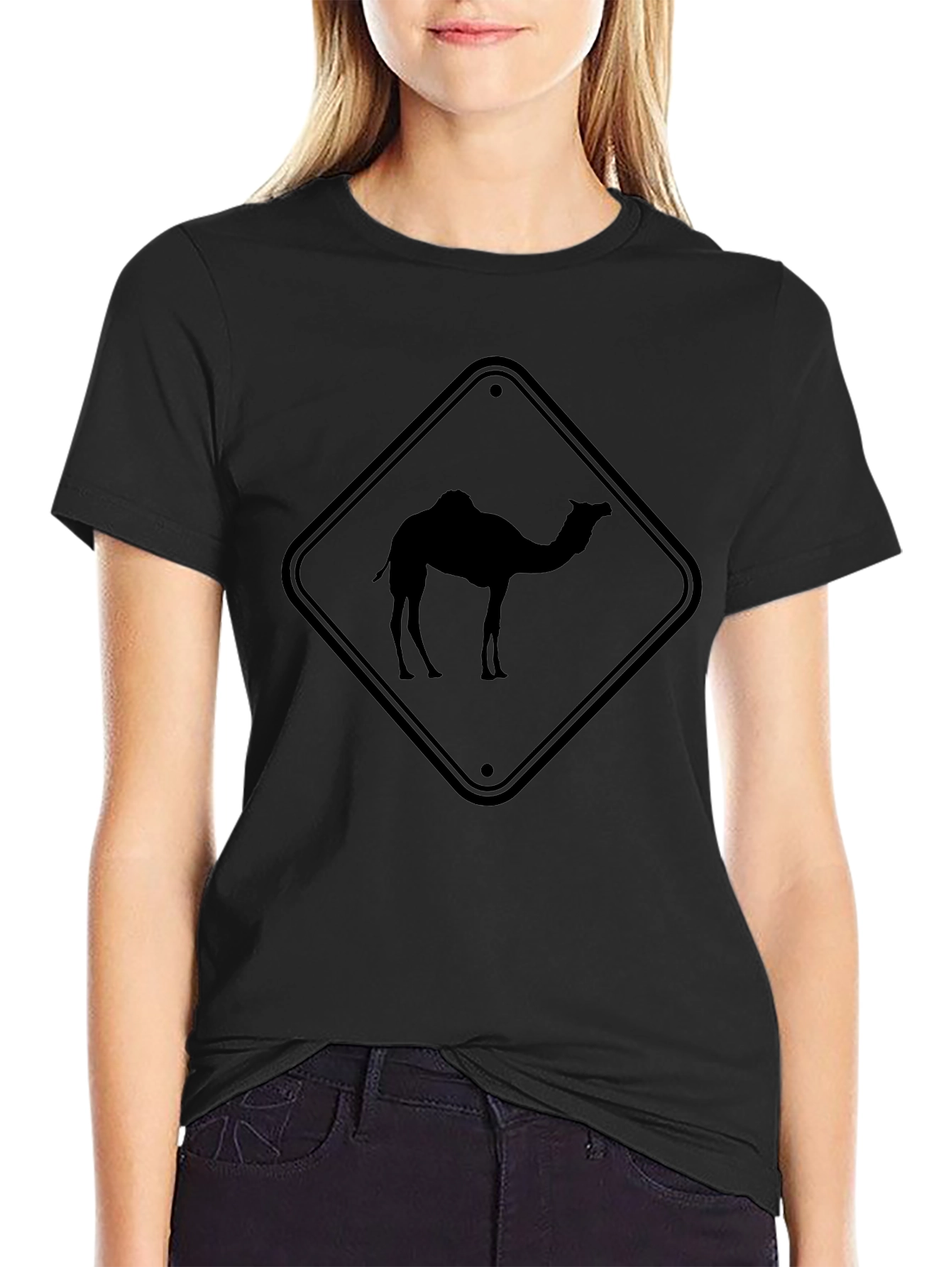 Novelty Camel Crossing Black T-Shirt