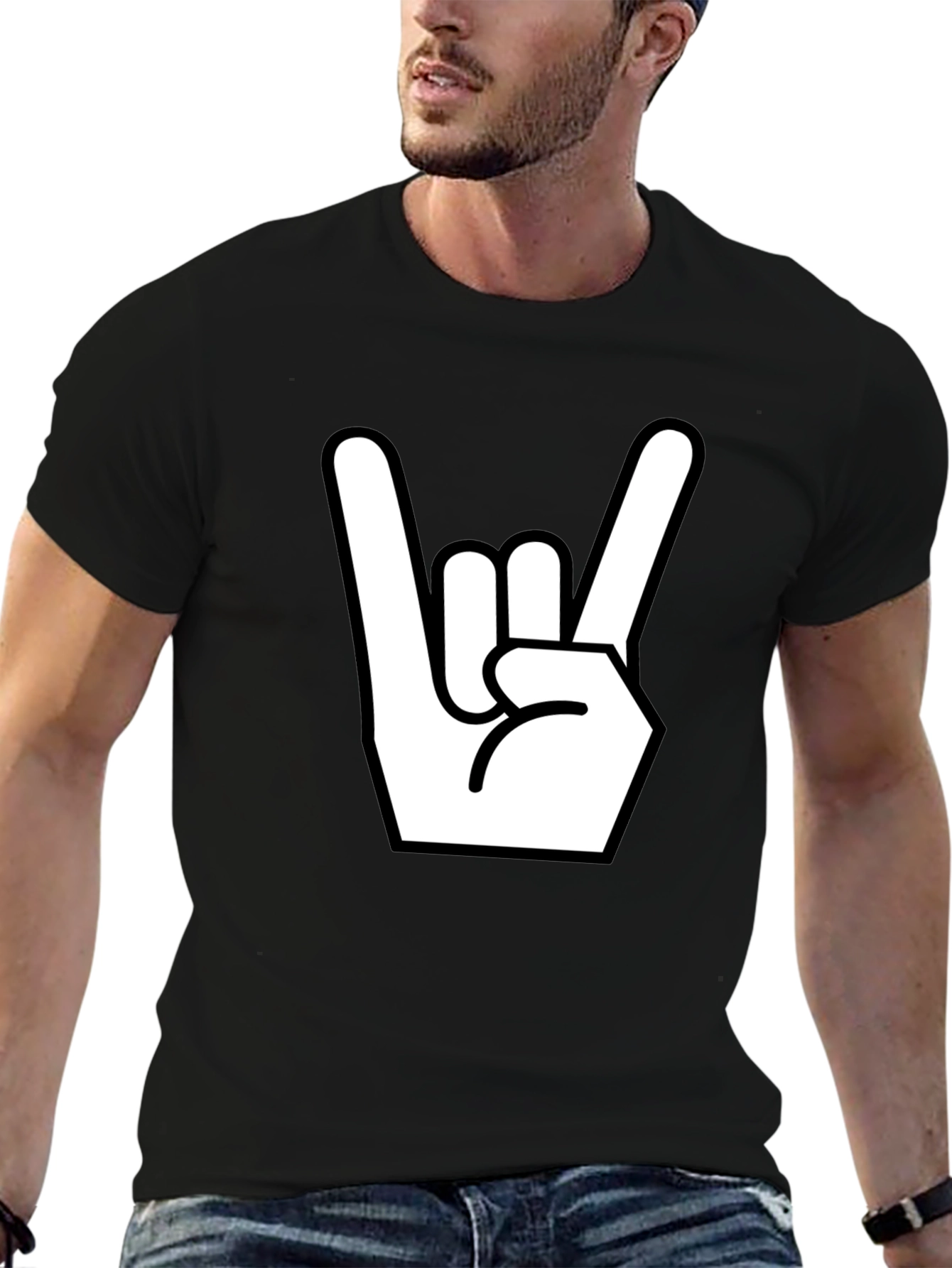 Rock On Hand Graphic Black T-Shirt
