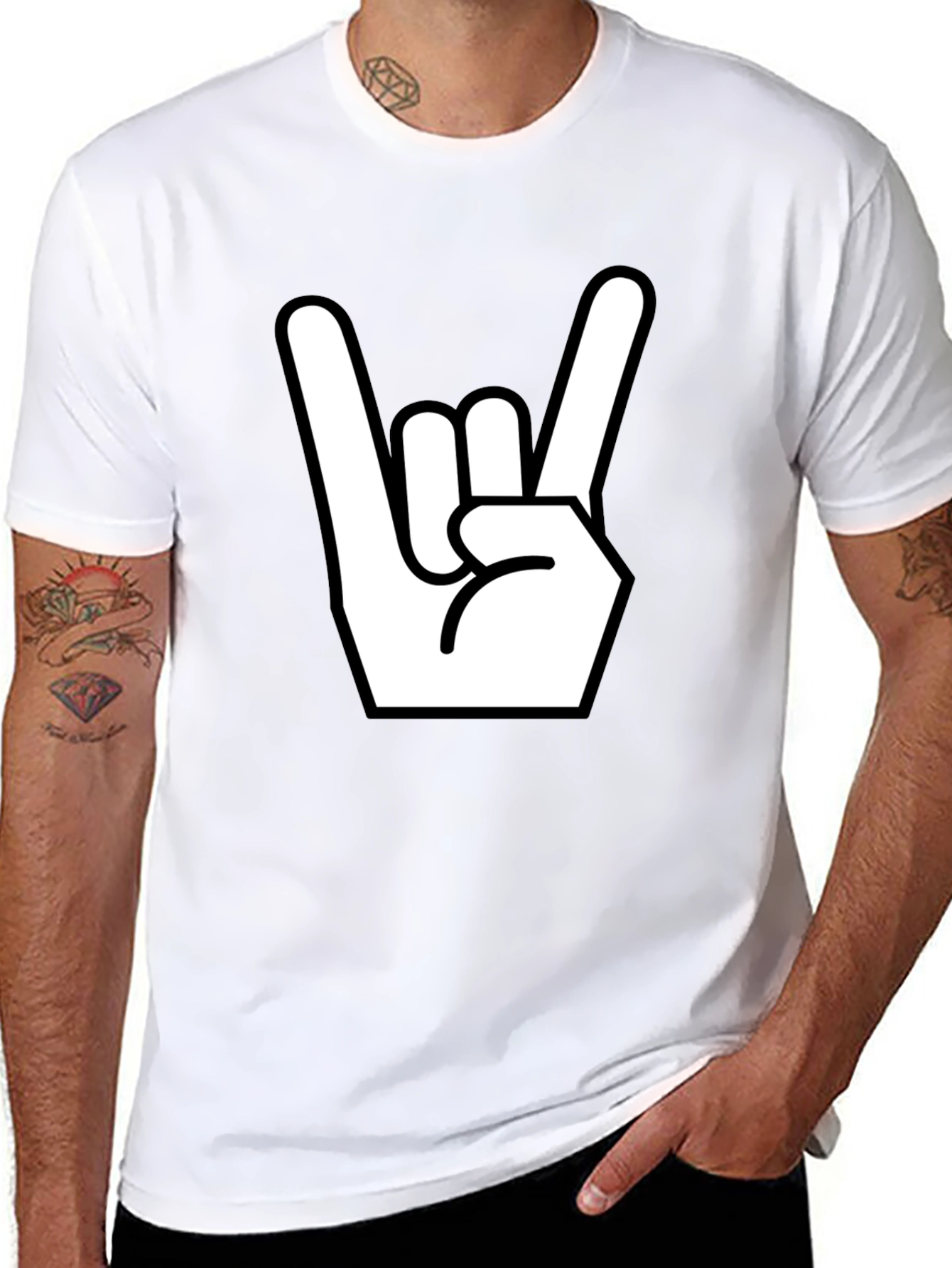 Rock On Hand Graphic Black T-Shirt