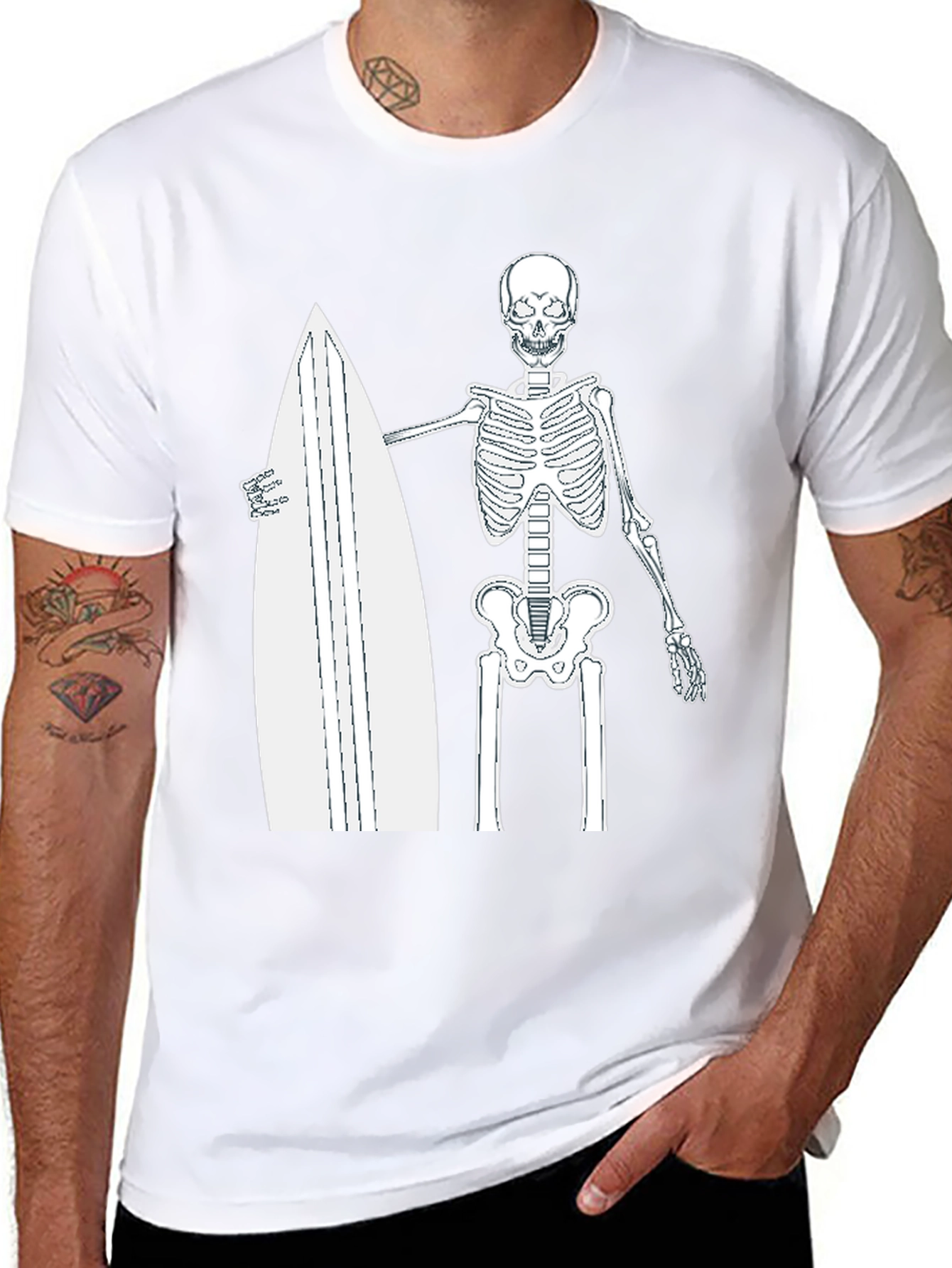 Skeleton Surfer T-Shirt - Black Graphic Tee