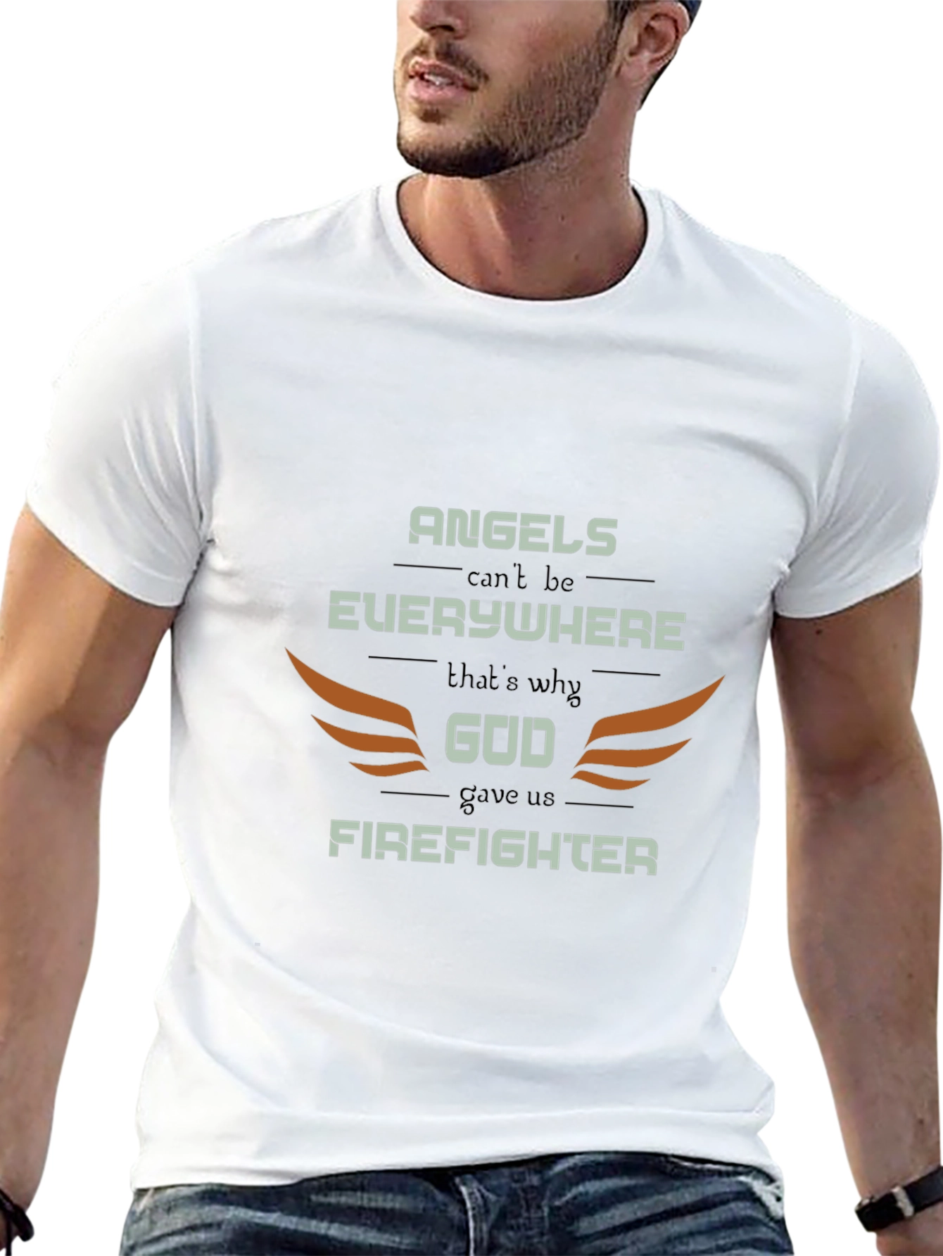 Firefighter Graphic Tee - Angel Wings Design Everyday Wear