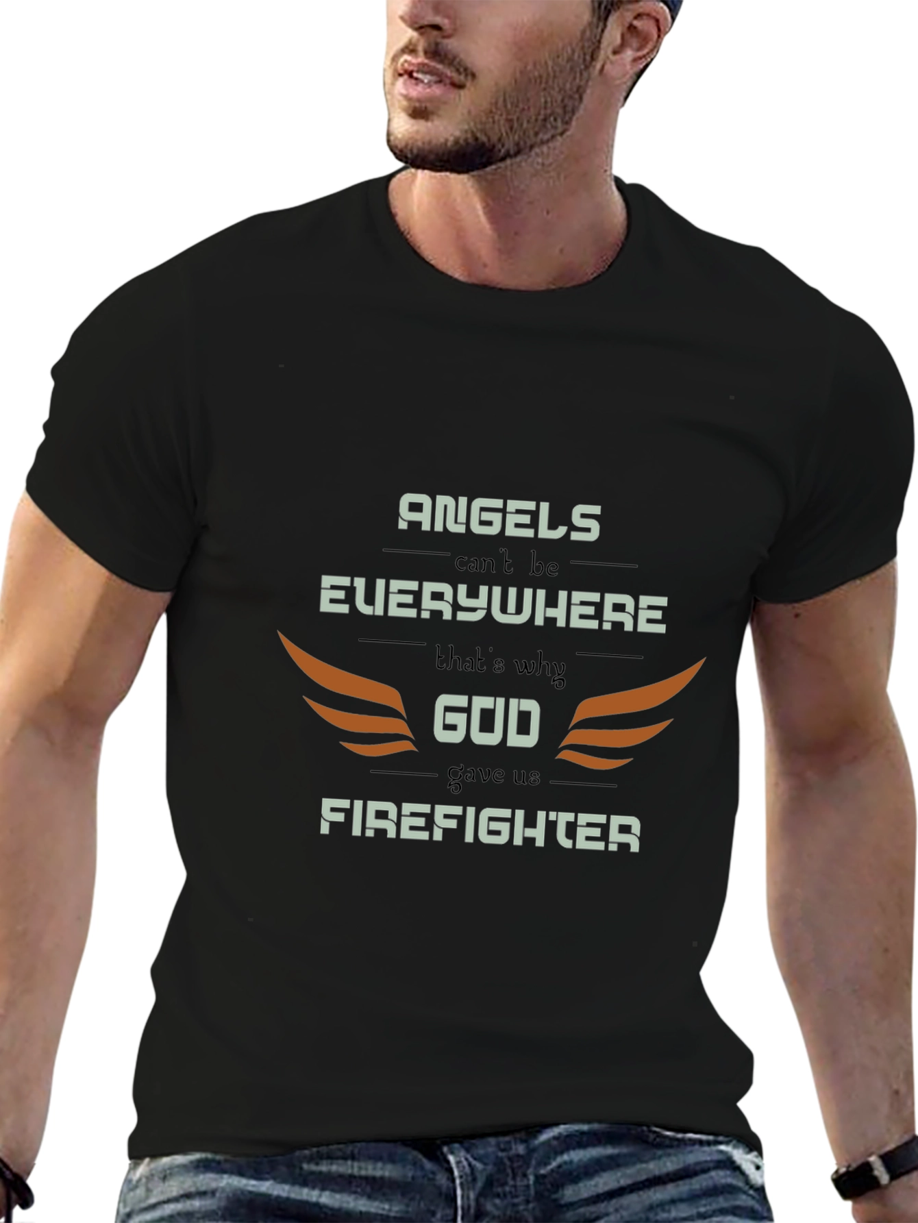 Firefighter Graphic Tee - Angel Wings Design Everyday Wear