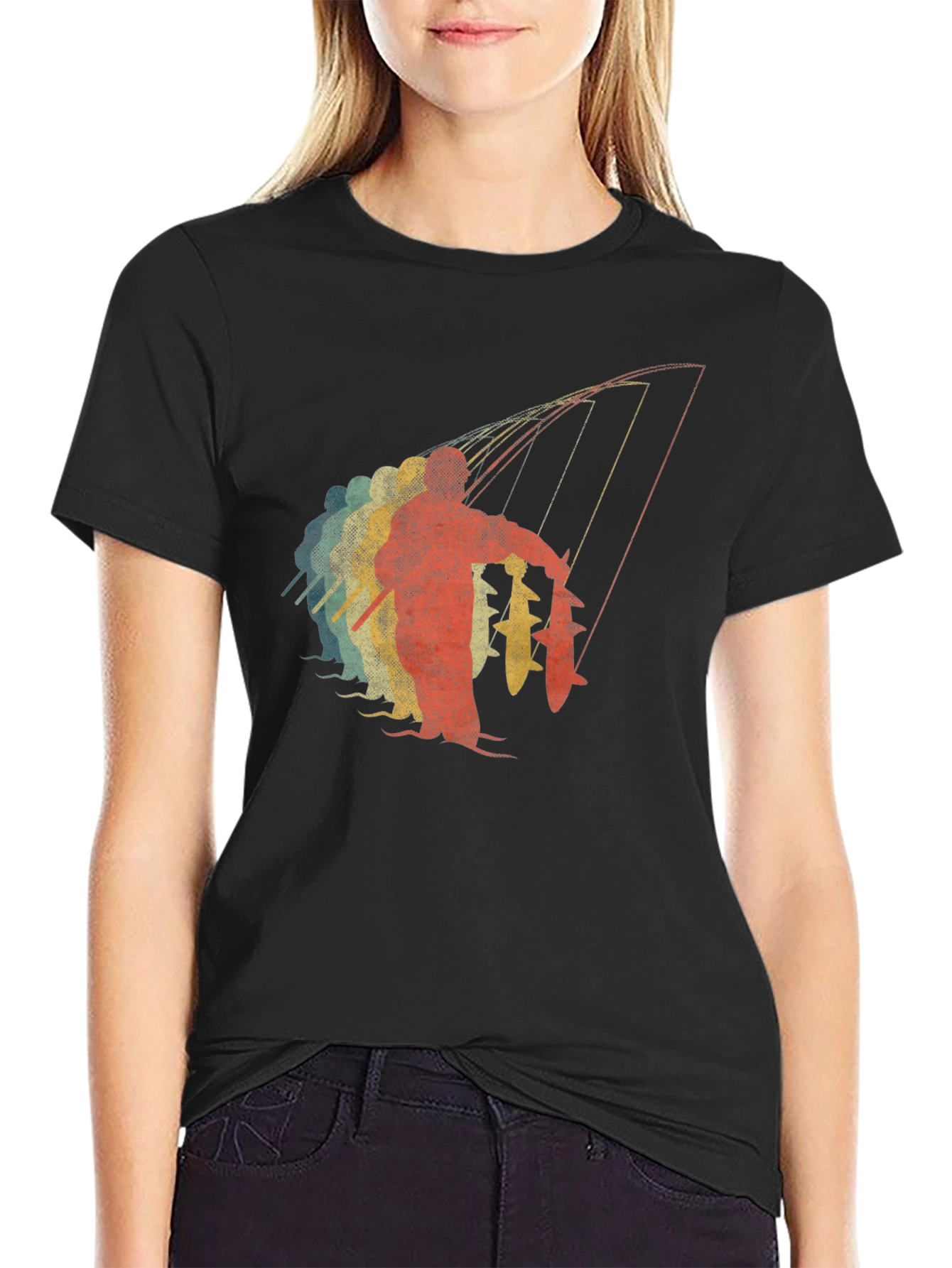 Retro Fisherman Graphic Tee - Black Cotton T-Shirt