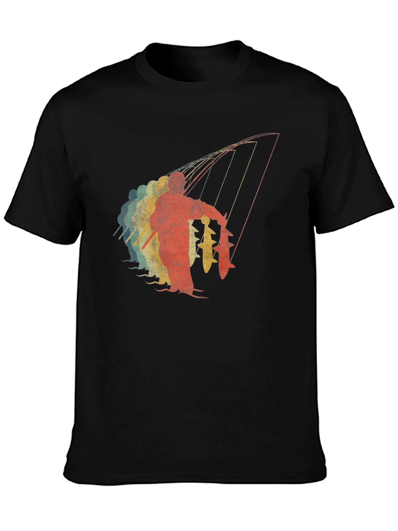 Retro Fisherman Graphic Tee - Black Cotton T-Shirt