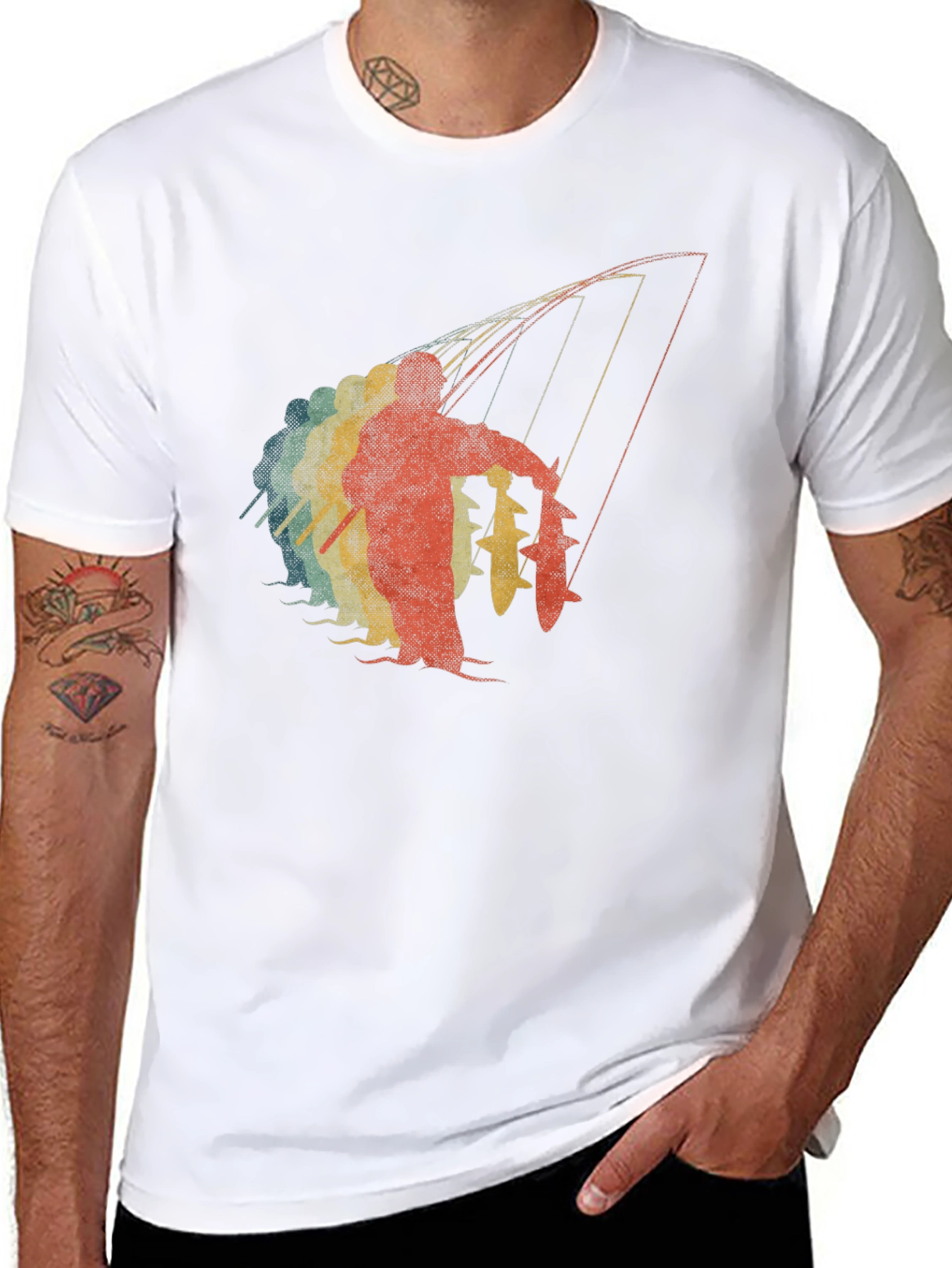 Retro Fisherman Graphic Tee - Black Cotton T-Shirt