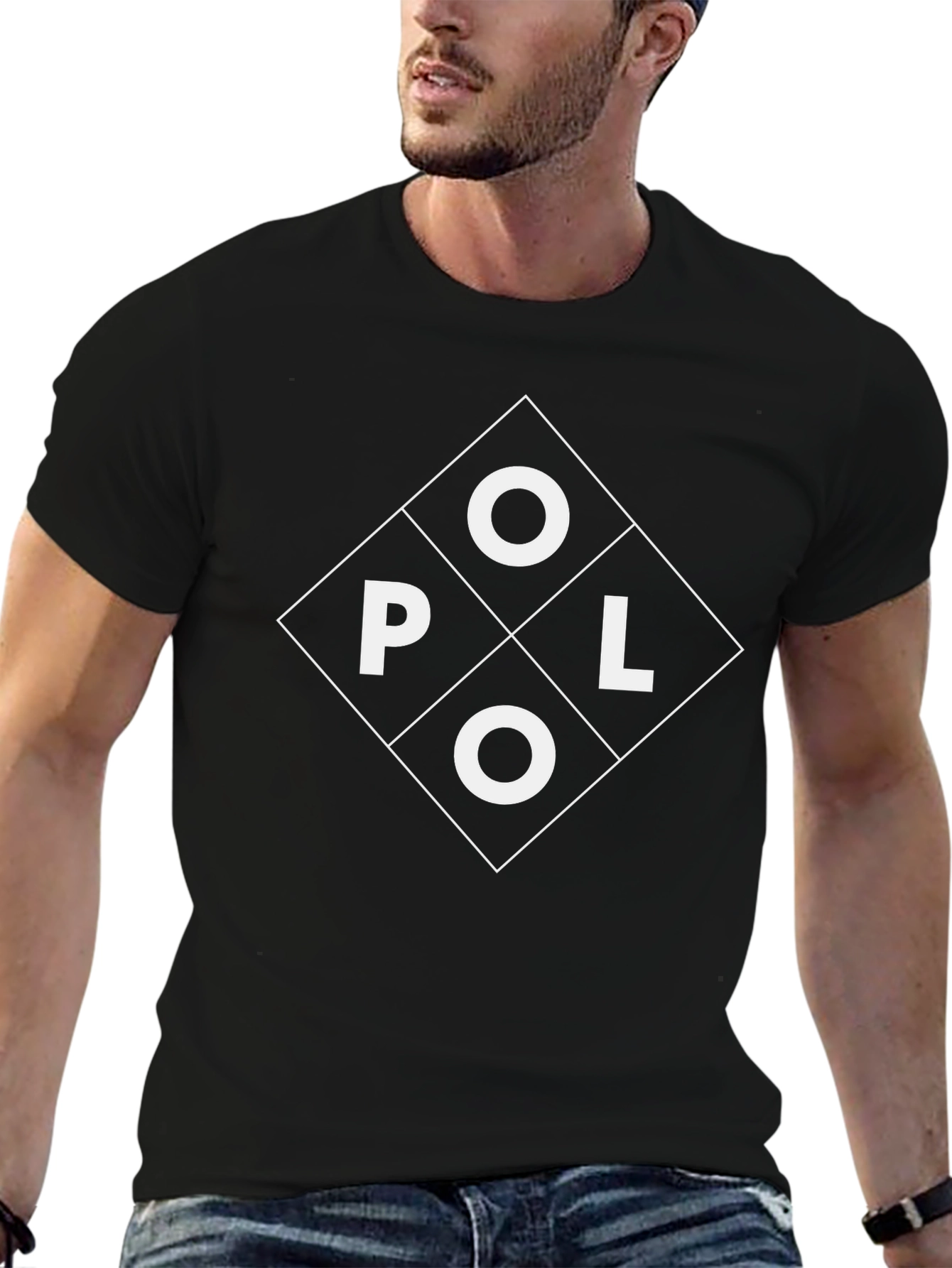 Polo Diamond Graphic Tee - Stylish Black Cotton T-Shirt