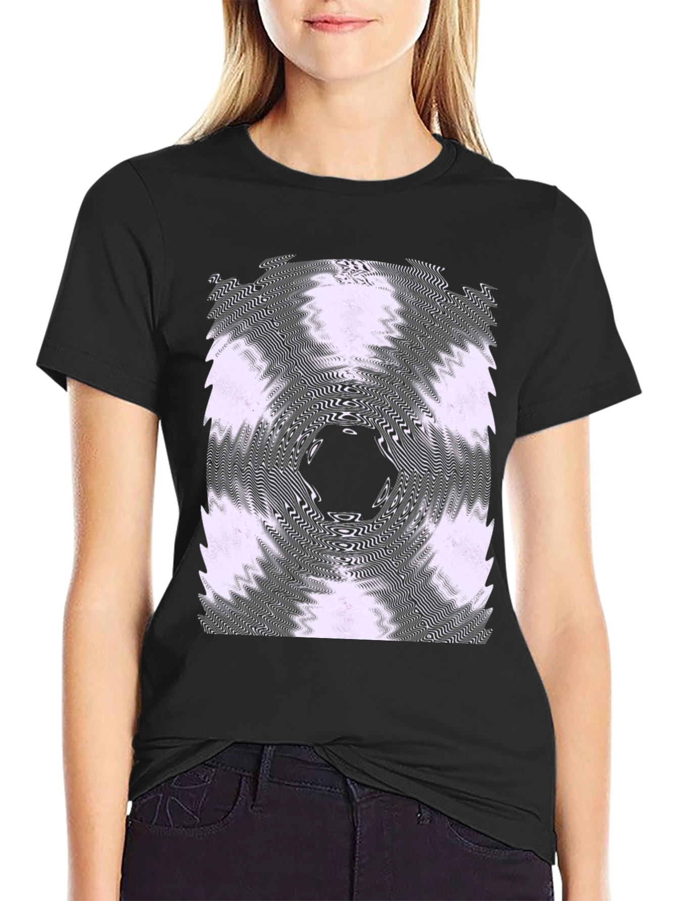 Abstract Vortex Graphic Tee - Black Cotton Blend