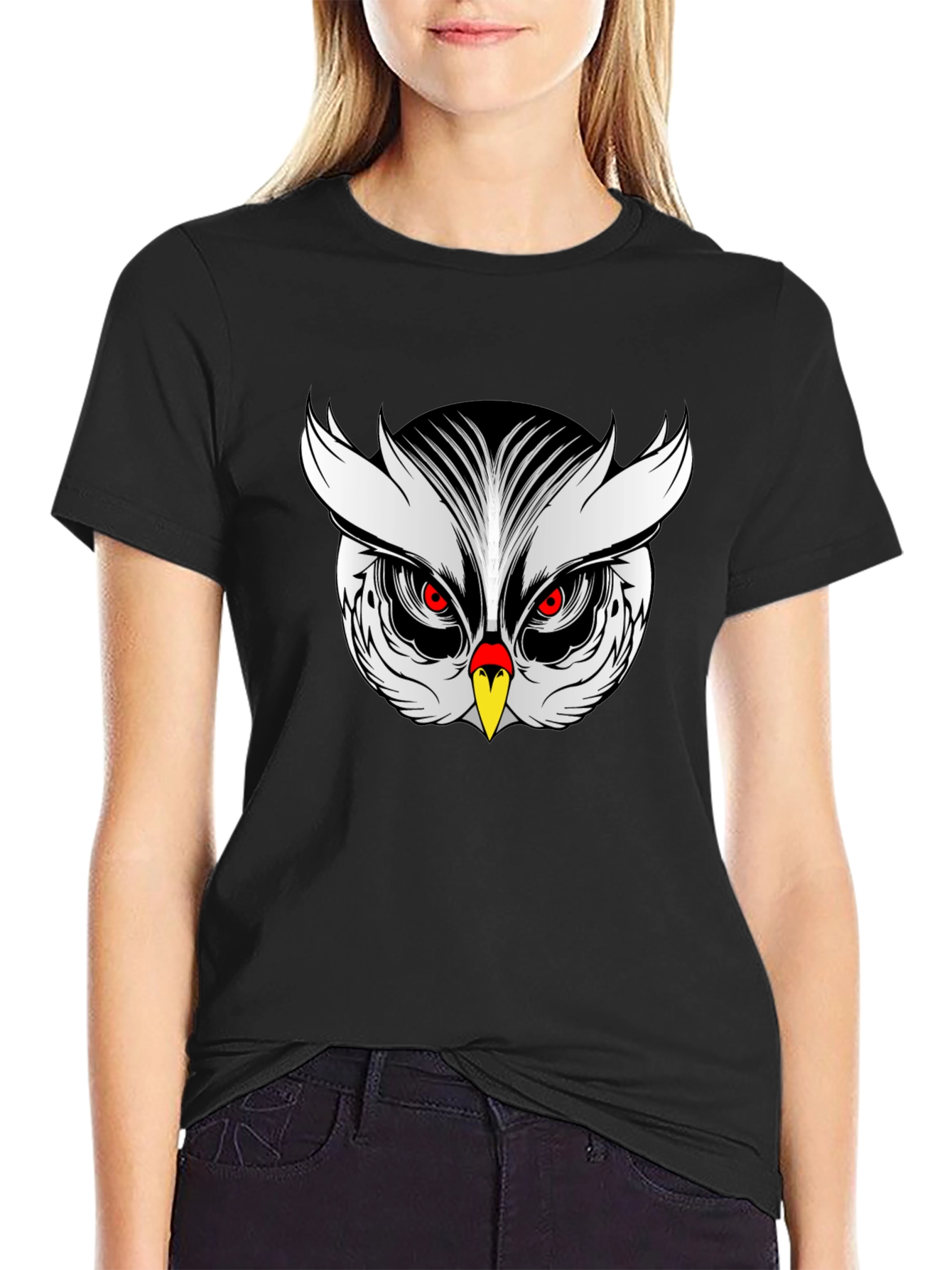 Owl Graphic Print Black T-Shirt