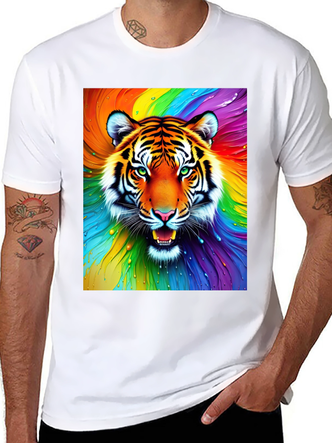 Rainbow Tiger Graphic Tee - Bold Animal Print