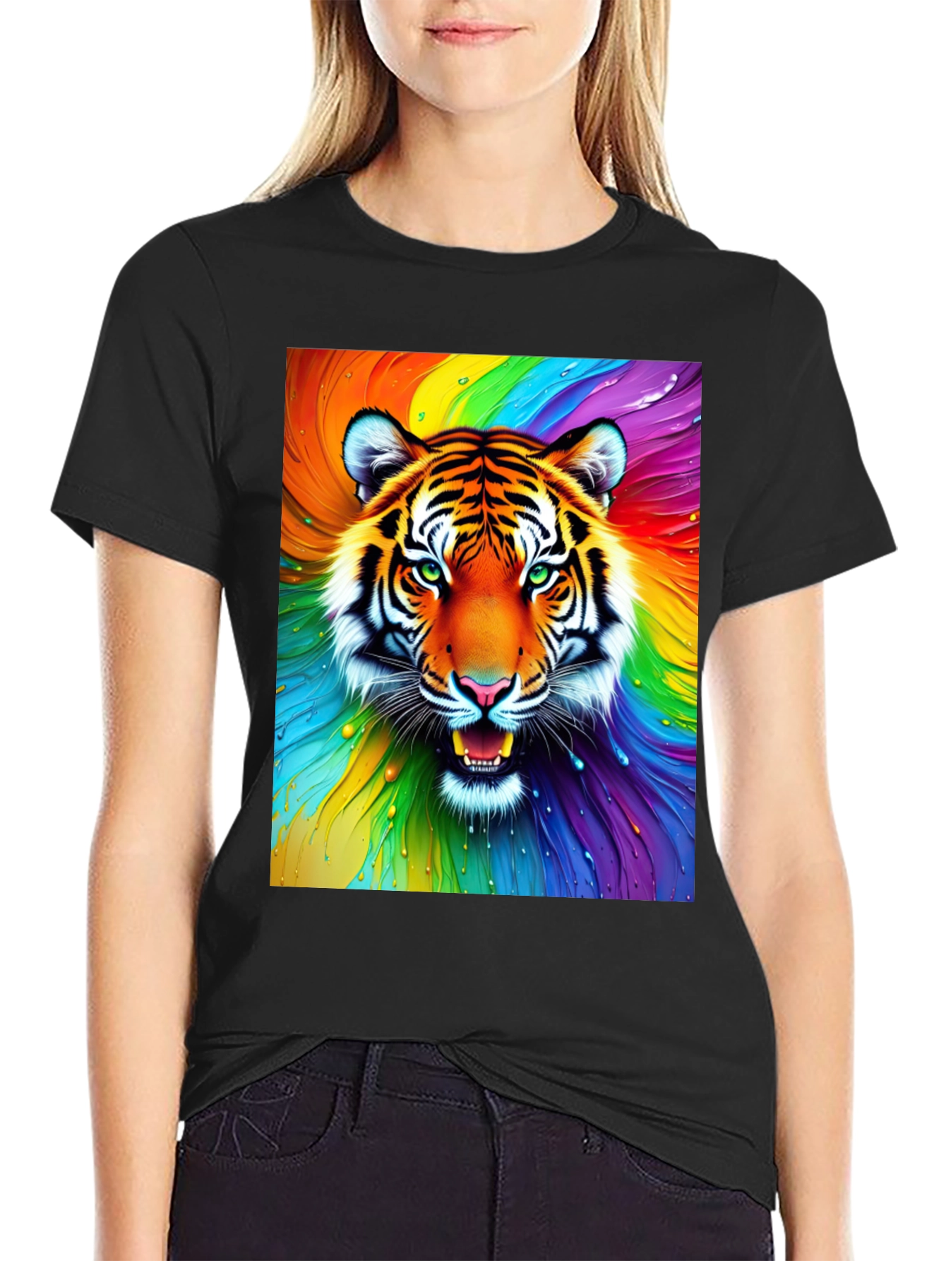 Rainbow Tiger Graphic Tee - Bold Animal Print