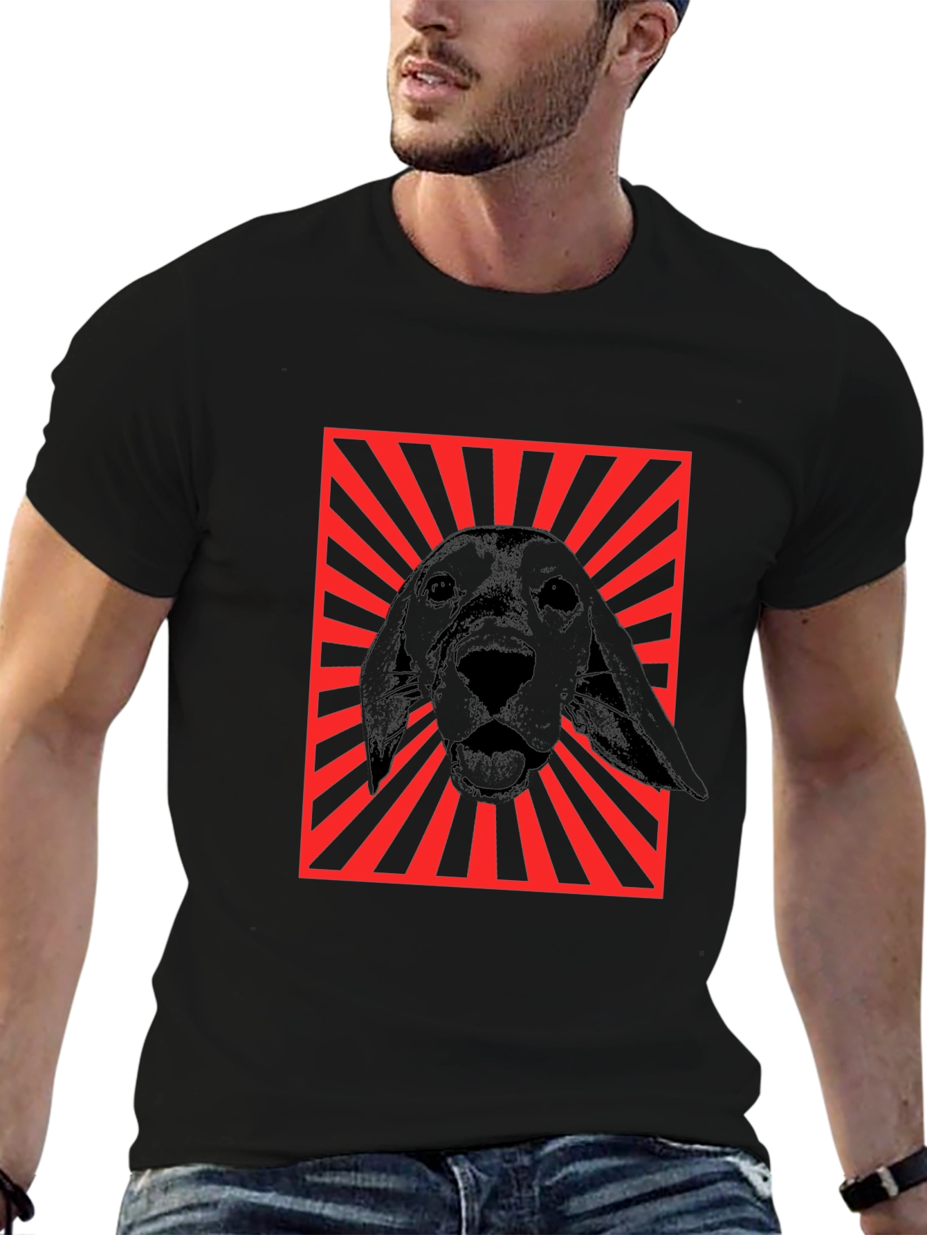 Dog Graphic Tee - Red Rays Black Shirt