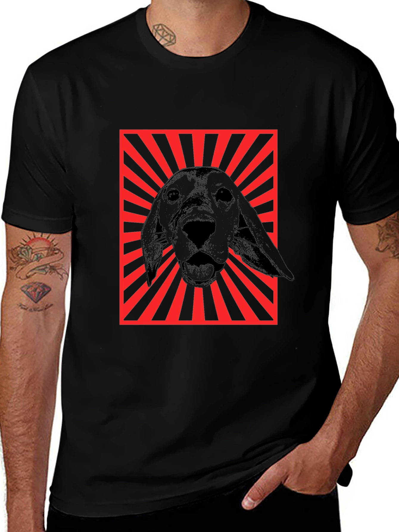 Dog Graphic Tee - Red Rays Black Shirt