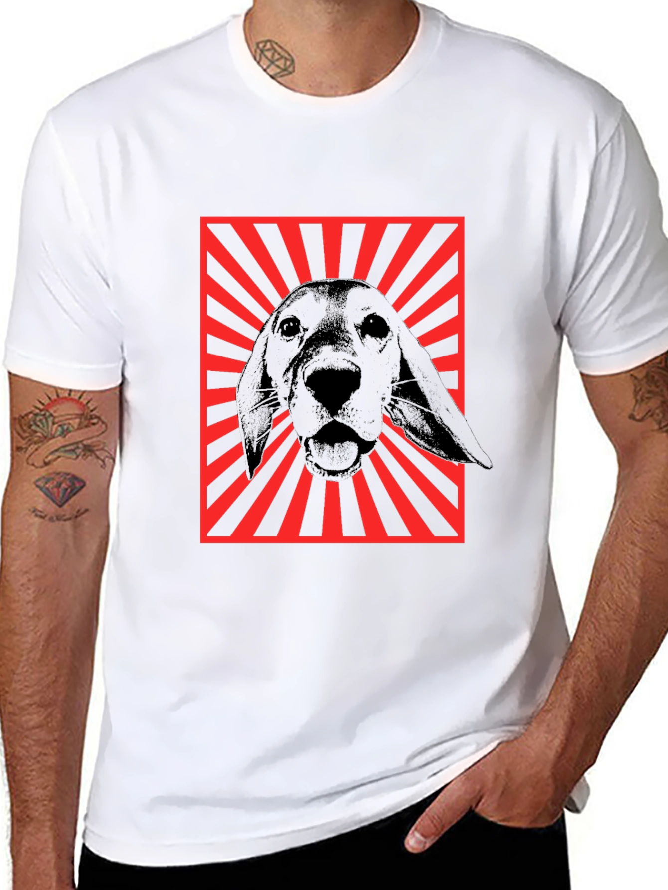 Dog Graphic Tee - Red Rays Black Shirt