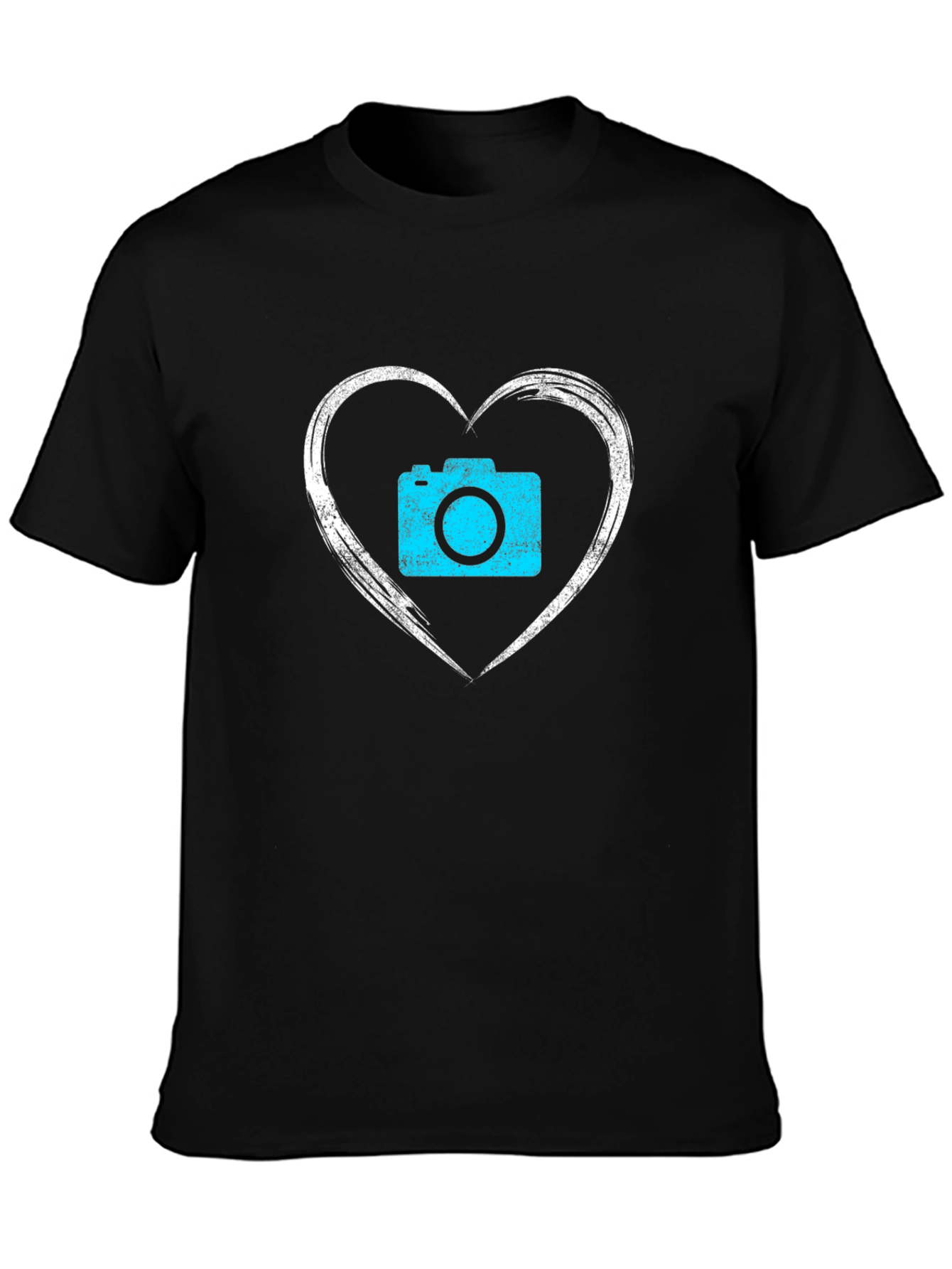 Camera Heart Graphic Black T-Shirt