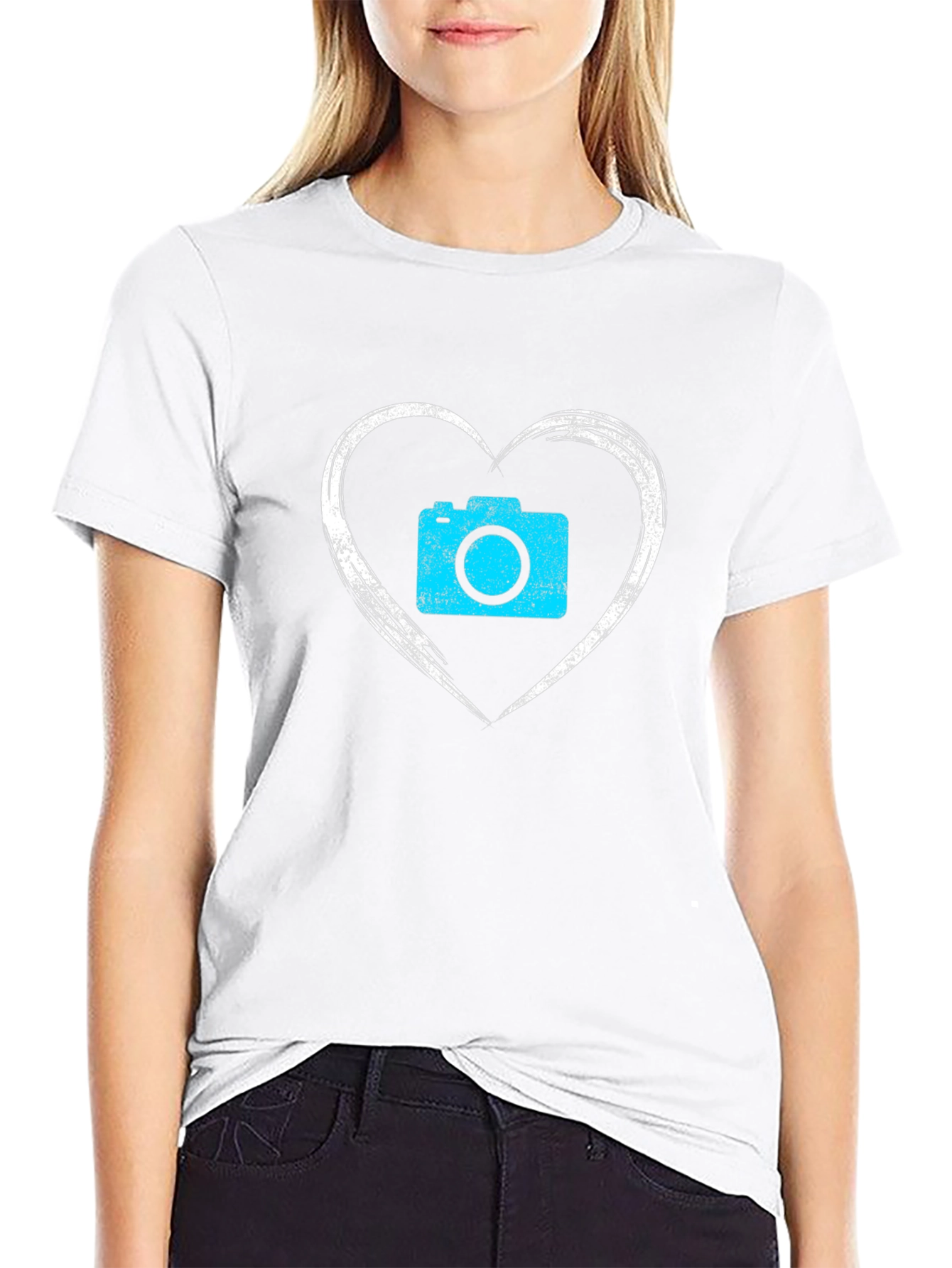 Camera Heart Graphic Black T-Shirt