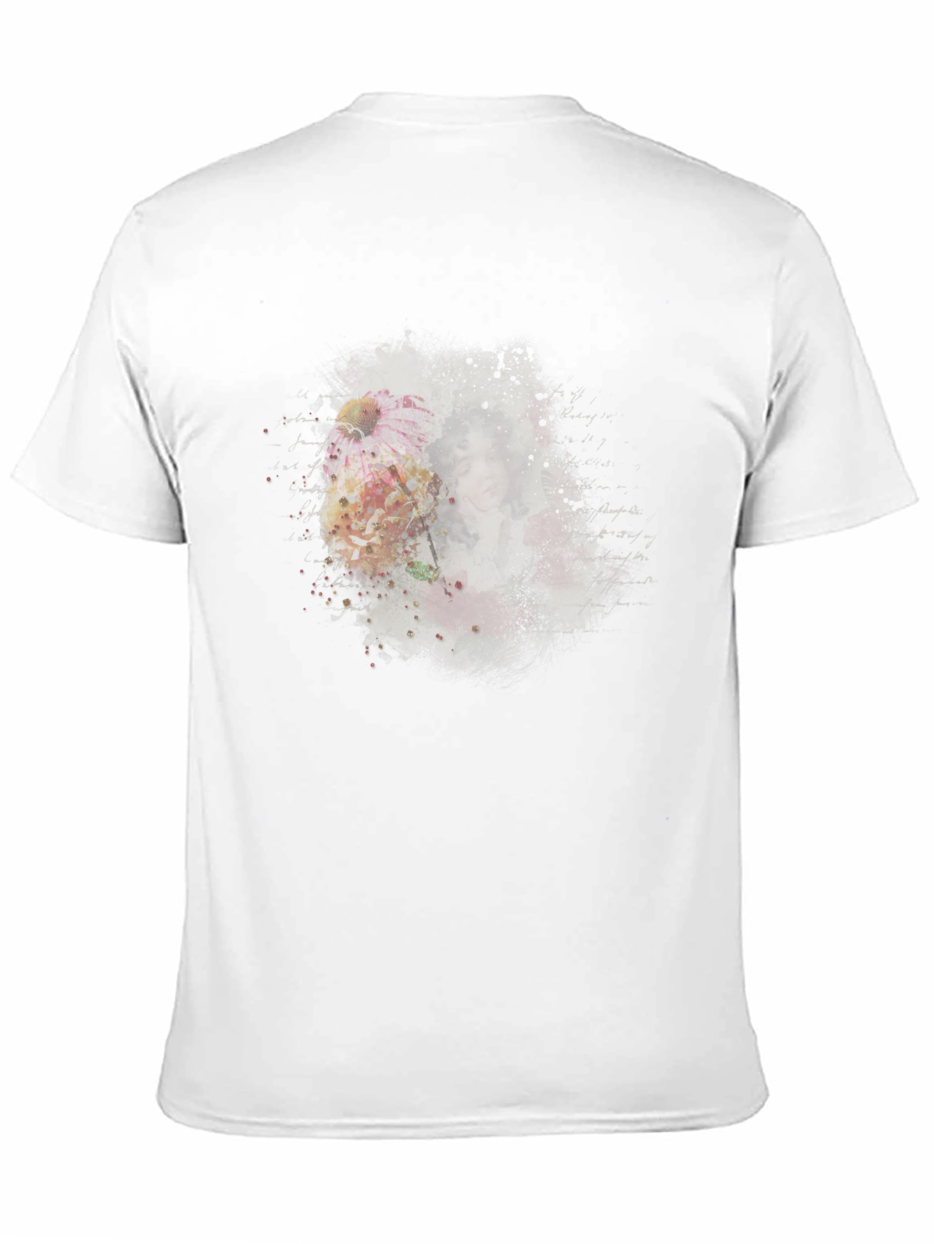 Floral Portrait Mens Black T-Shirt