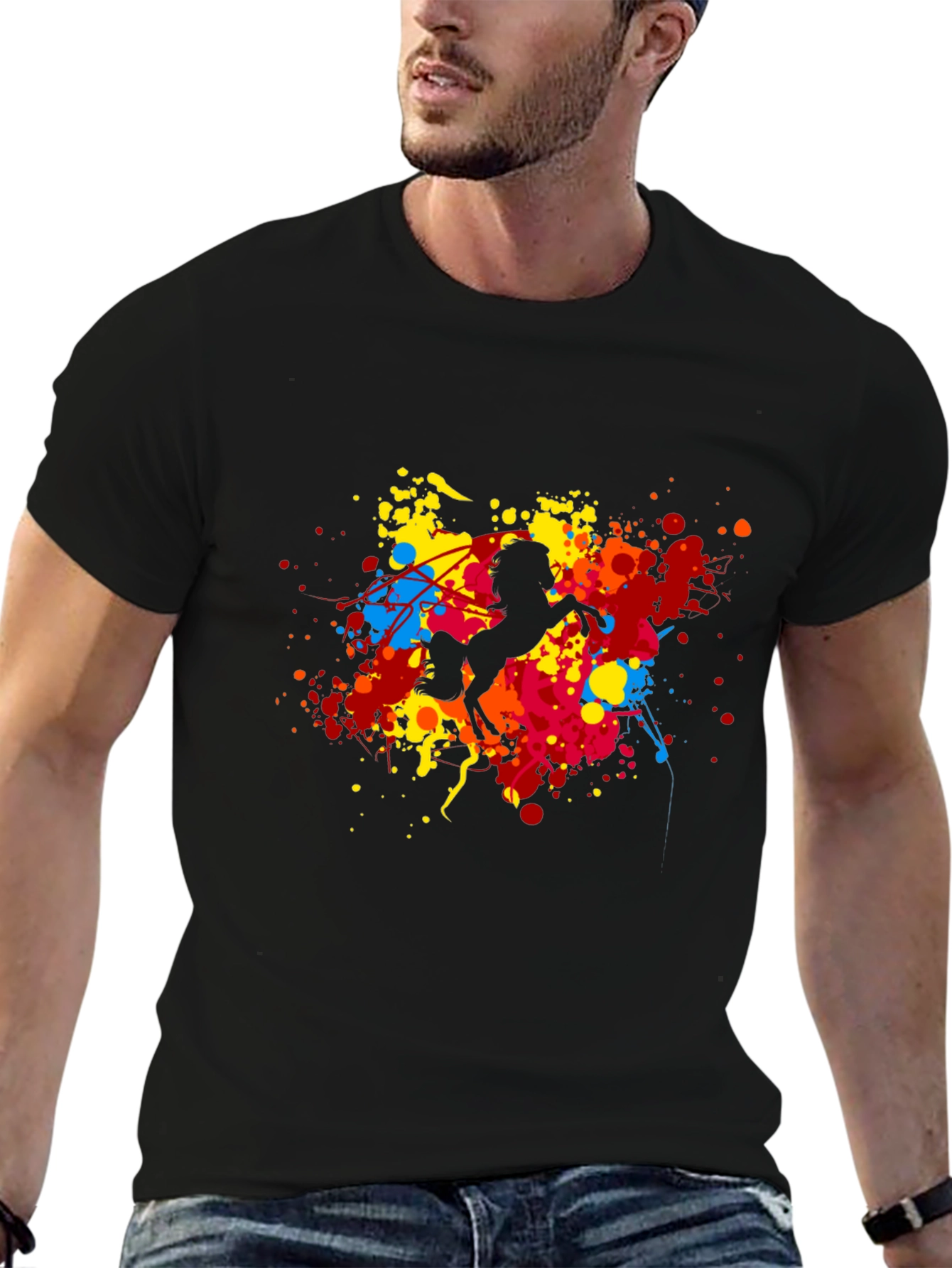 Vibrant Horse Graphic Black T-Shirt