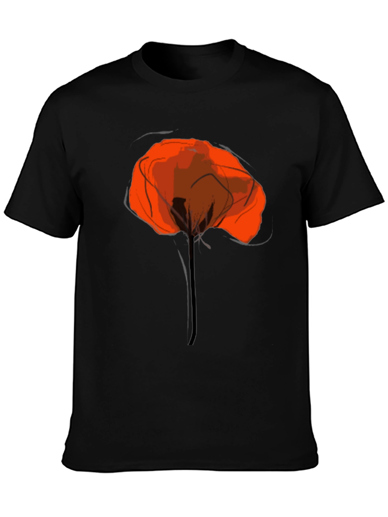Abstract Poppy Graphic Print Black T-Shirt