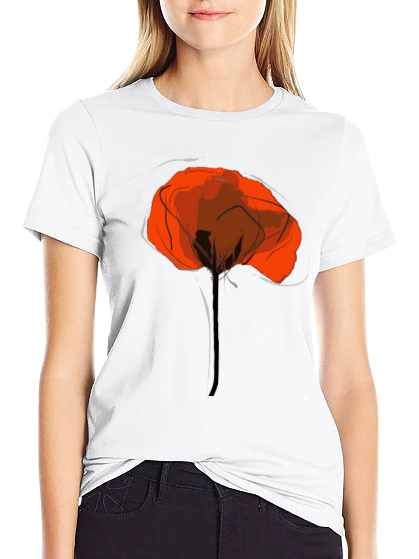 Abstract Poppy Graphic Print Black T-Shirt