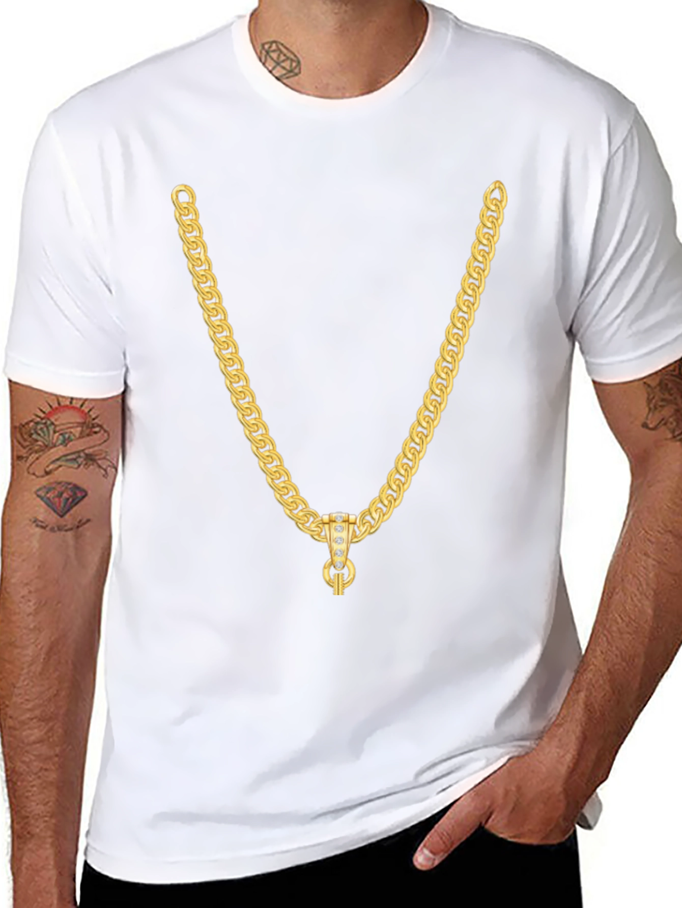 Gold Chain Graphic Black T-Shirt