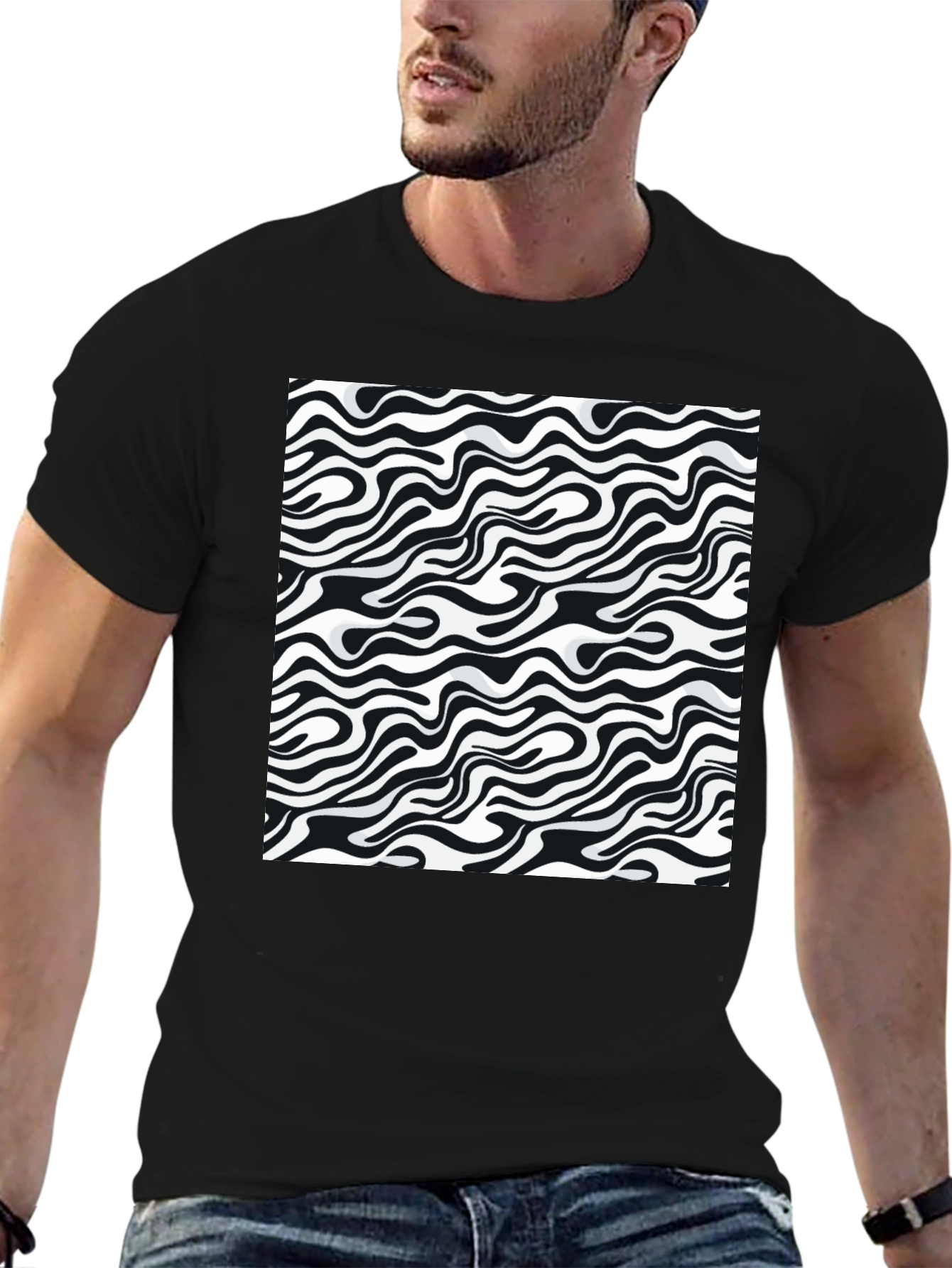 Abstract Zebra Print Black T-Shirt