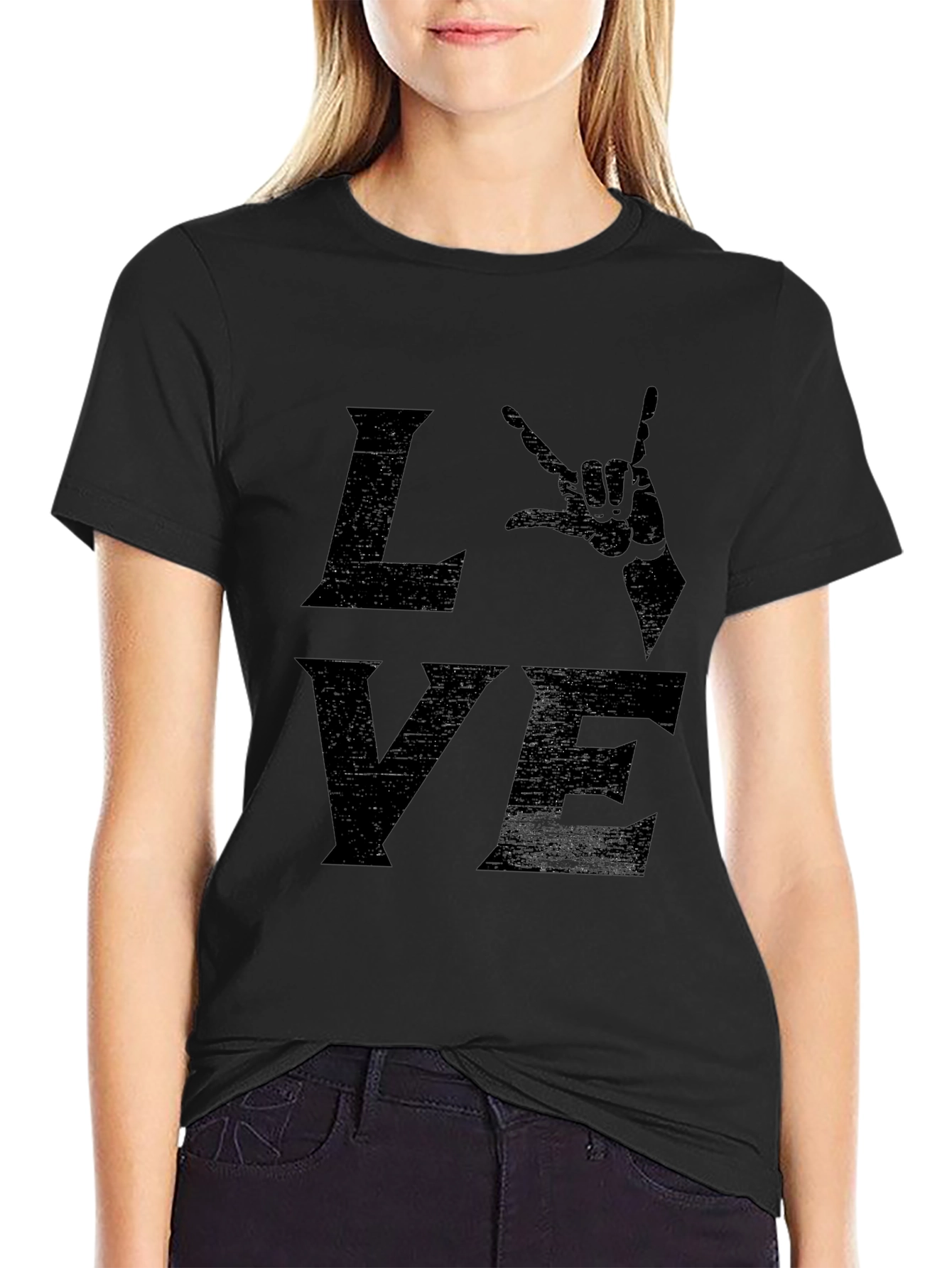Rock On Love Graphic Tee - Black Crewneck