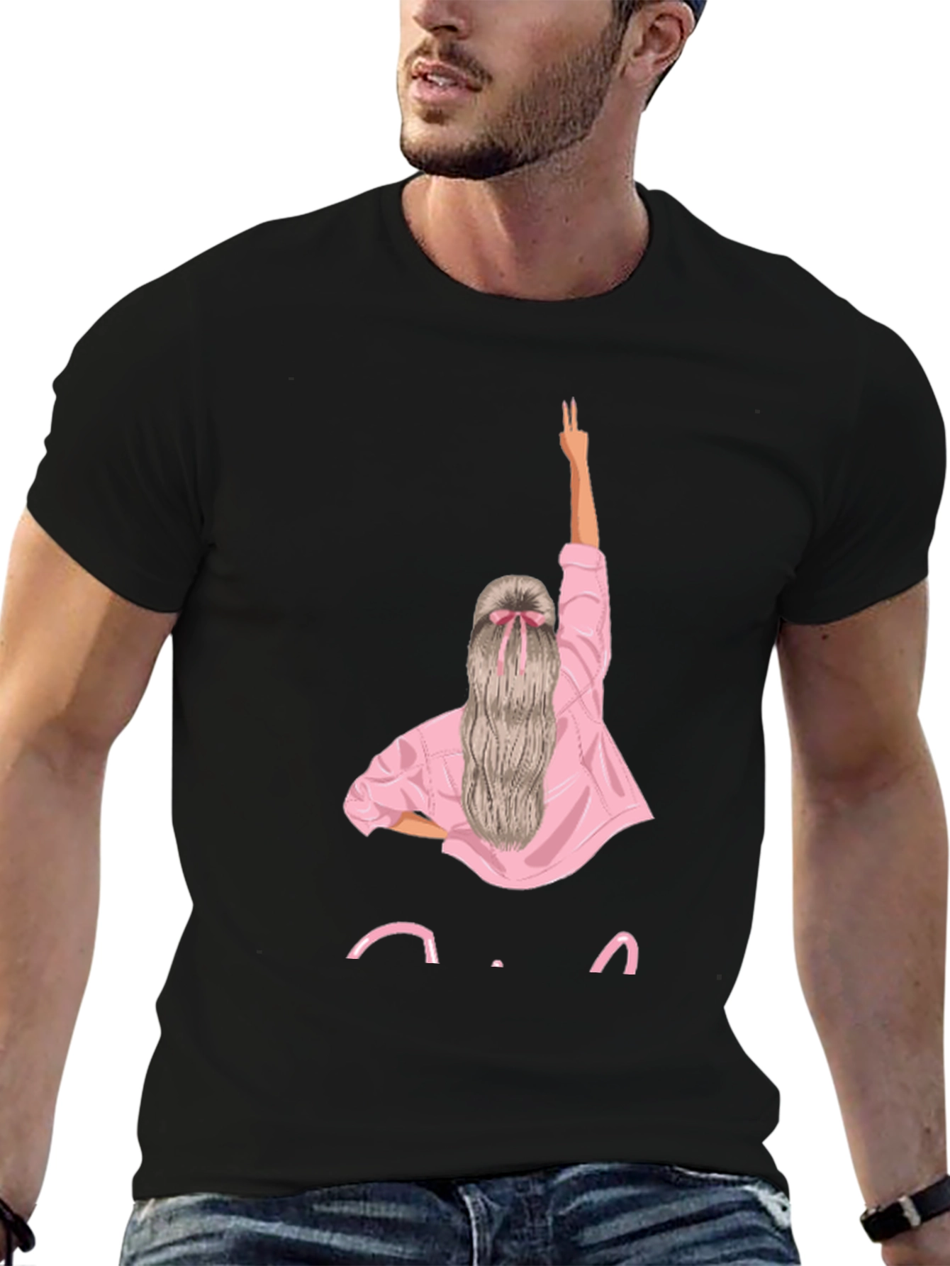 Trendy Black T-Shirt with Girl Graphic