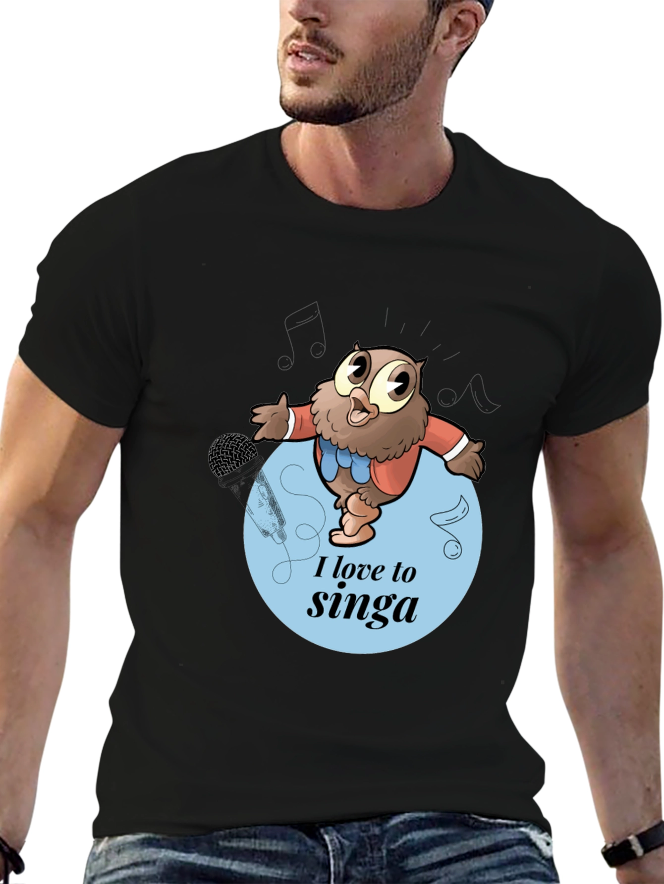 Singing Owl Graphic Tee - Mens Black T-Shirt