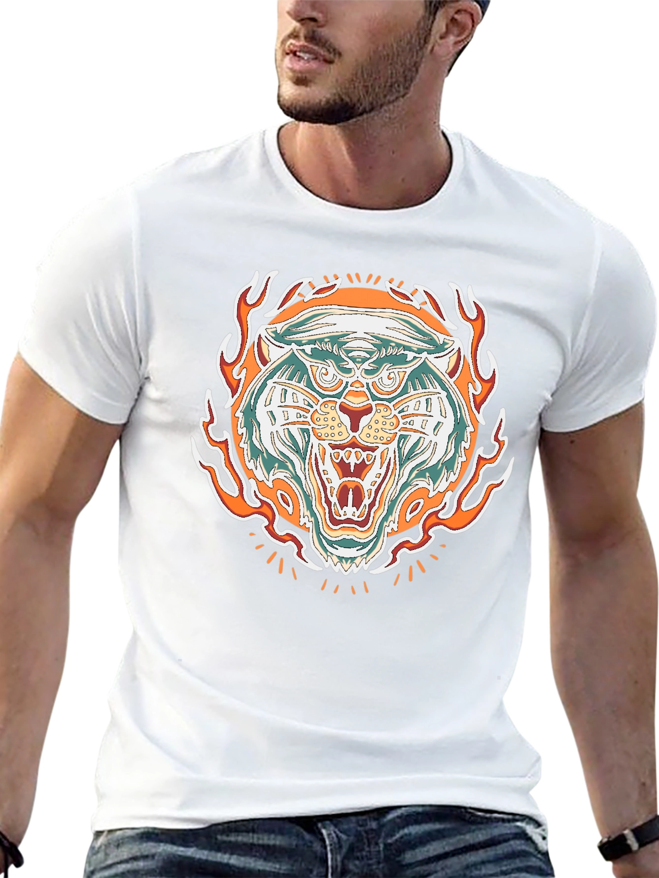 Fiery Tiger Graphic Tee - Bold Black T-Shirt