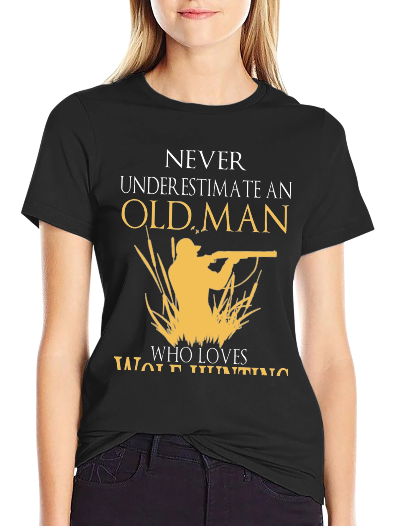 Old Man Wolf Hunting Graphic Tee - Black